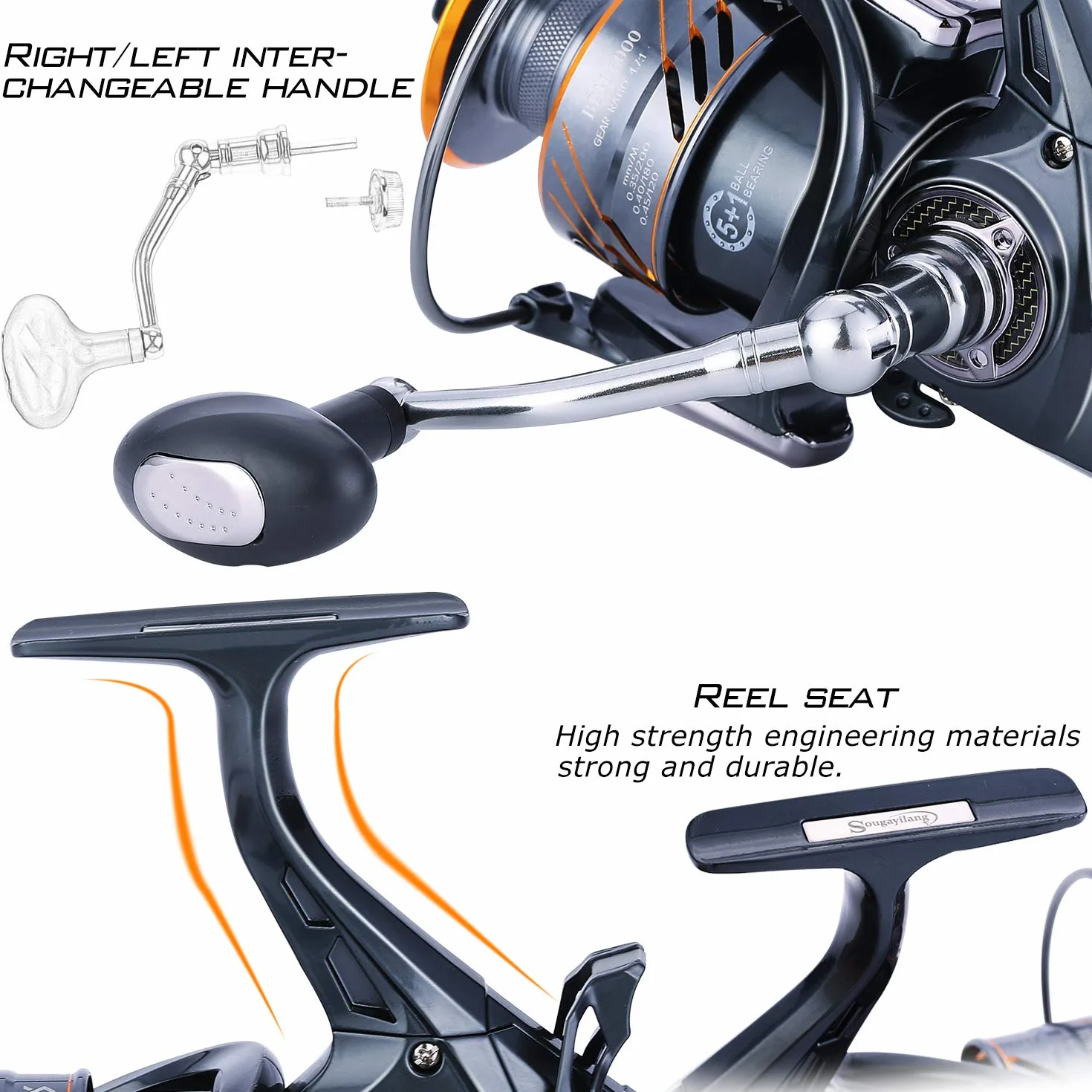 Sougayilang - Carrete de Pesca de Carpa 5+1 blindado de Acero Inoxidable BB - Drag de Fibra de Carbono para Pesca en Vivo