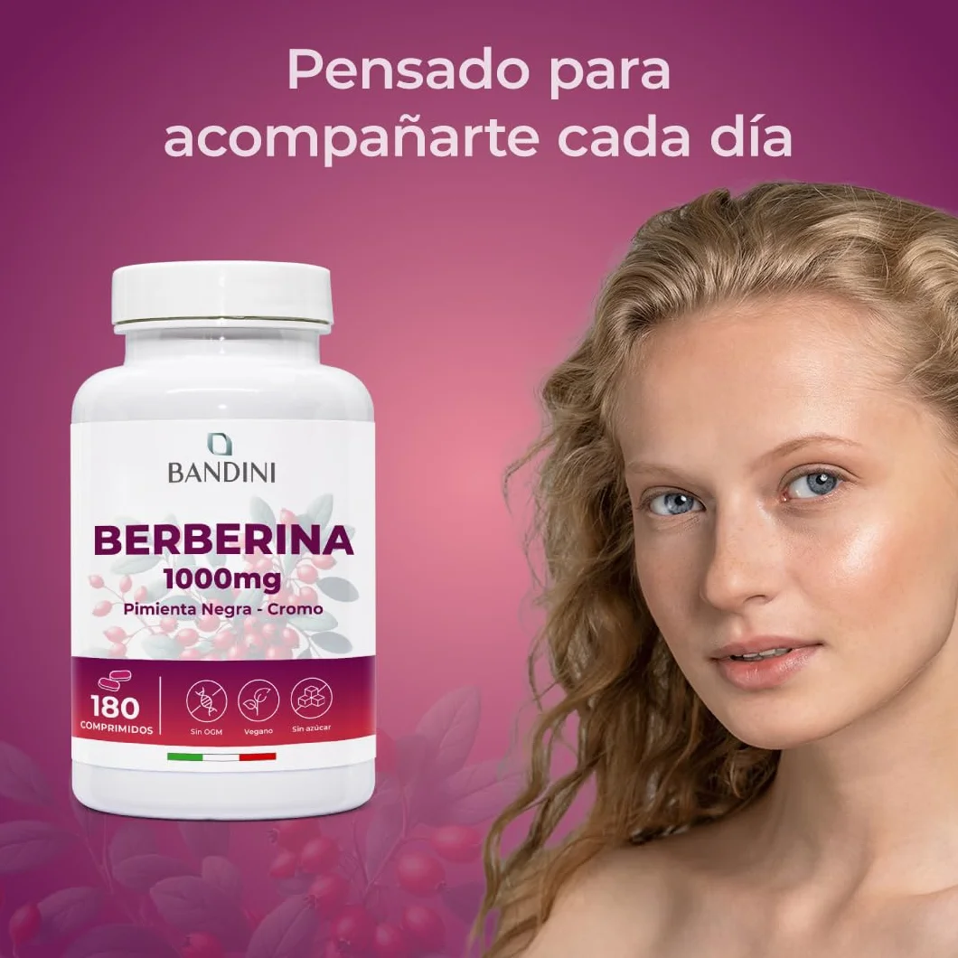 Bandini Berberina 1000mg 180 comprimidos veganos Berberis Aristata 97% Cromo Pimienta Negra