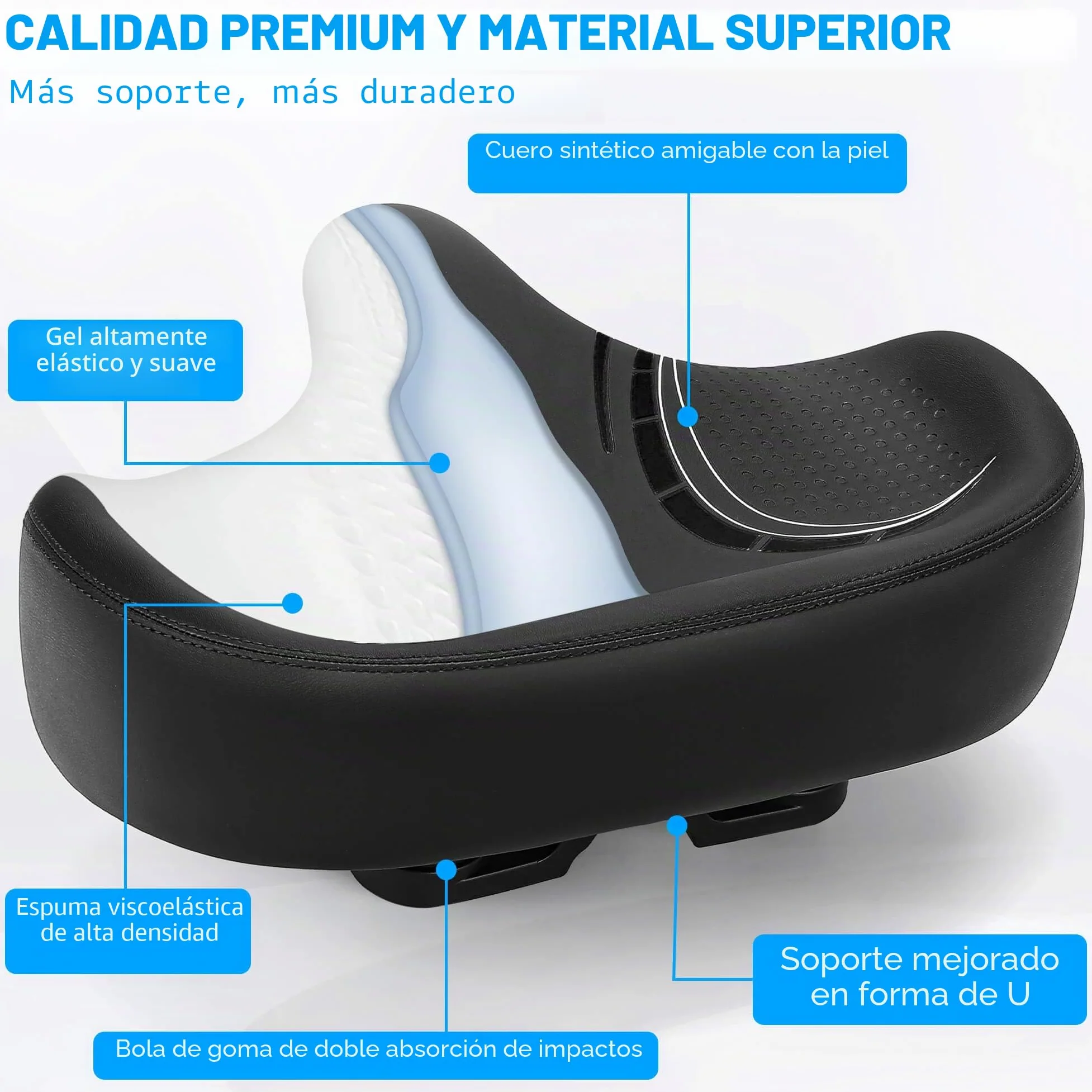 CDYWD Sillín de bicicleta de gran tamaño para hombre y mujer, cómodo, suave, extra ancho, acolchado, cómodo sillín de bicicleta, bicicleta de ejercicio, bicicleta estática