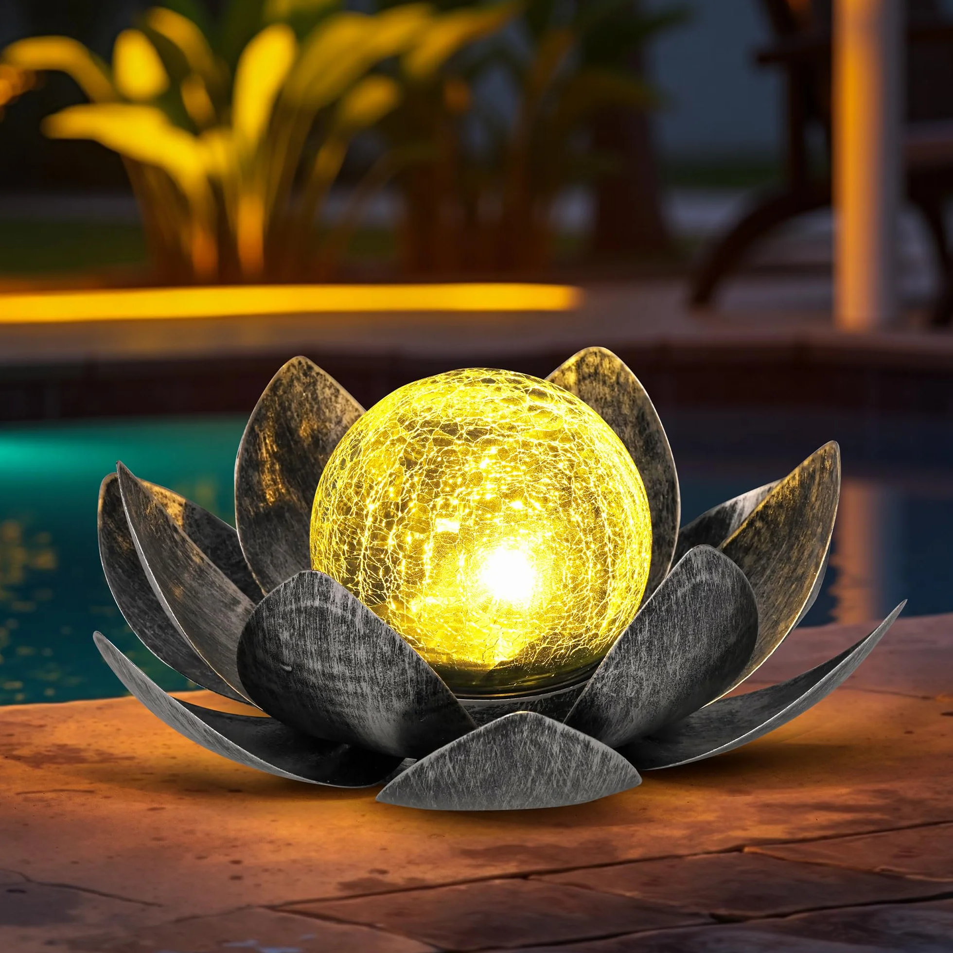 GIGALUMI Luces Solares Jardín Exterior Flores Loto IP44 Impermeable Gris