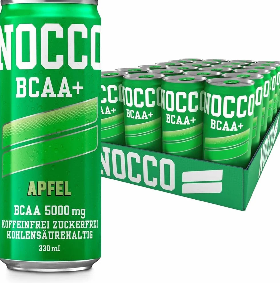 NOCCO BCAA Bebida Energética 180mg Cafeína 3000mg BCAA Sin Azúcar Sin Carbohidratos Vitaminas 24 x 330ml Manzana