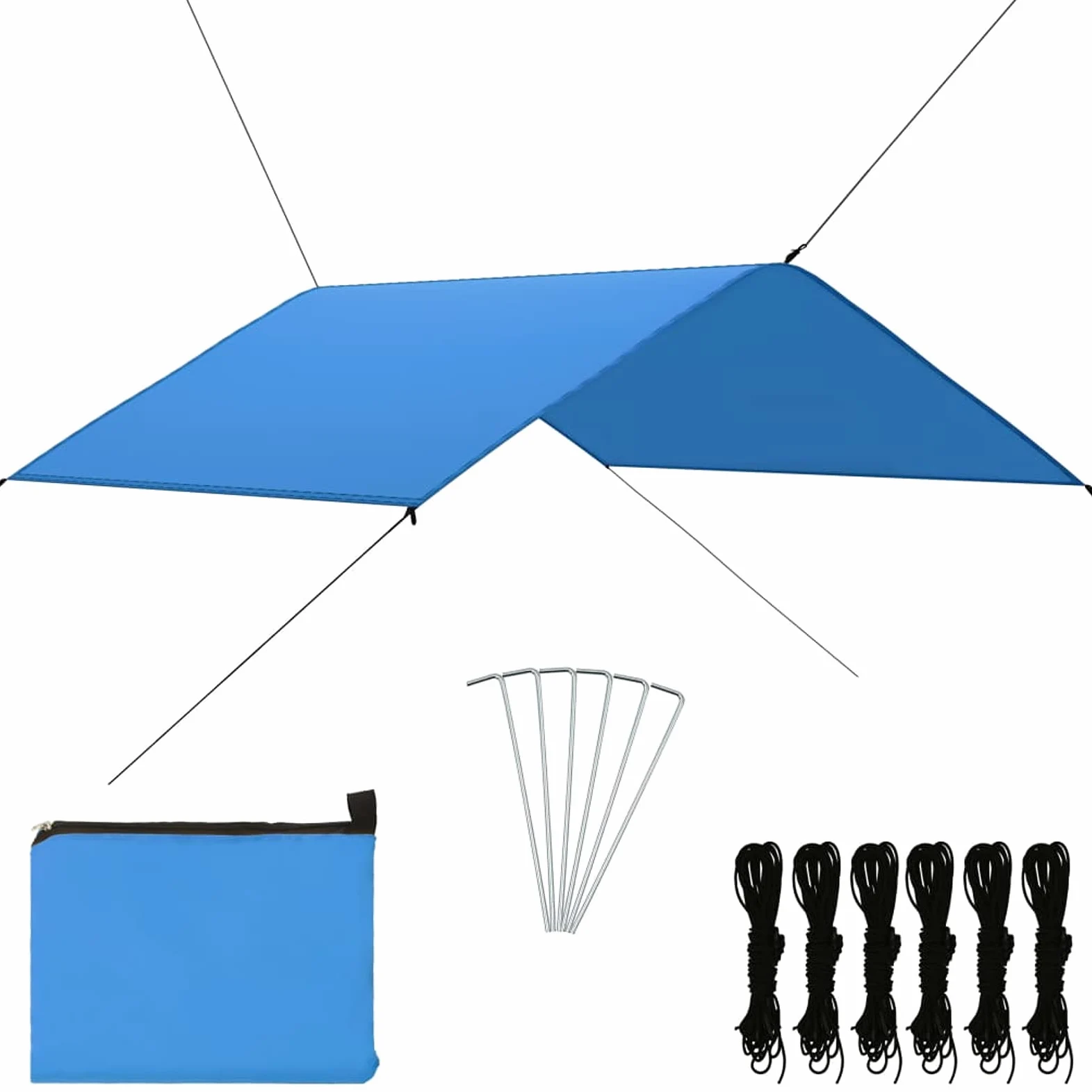 Tidyard Impermeables Lonas de Tiendas de Campaña Toldo de Camping Toldo de Jardín Toldo de Sombra para Playa/Parque,Lona de Picnic Protección UV Azul 4x4 m