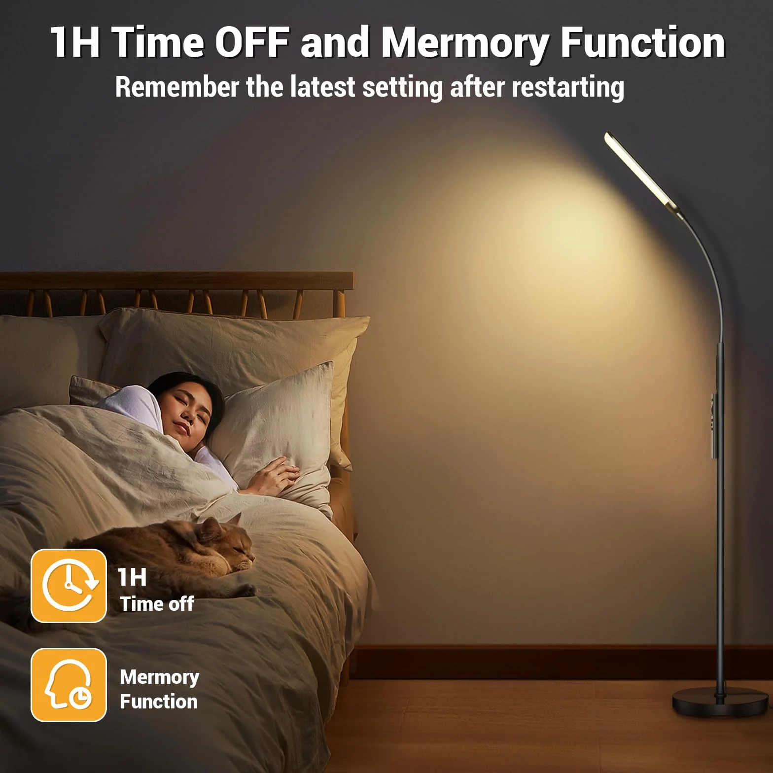 Lámpara de Pie LED Regulable 18W 1200LM Negro con Mando y Control Táctil