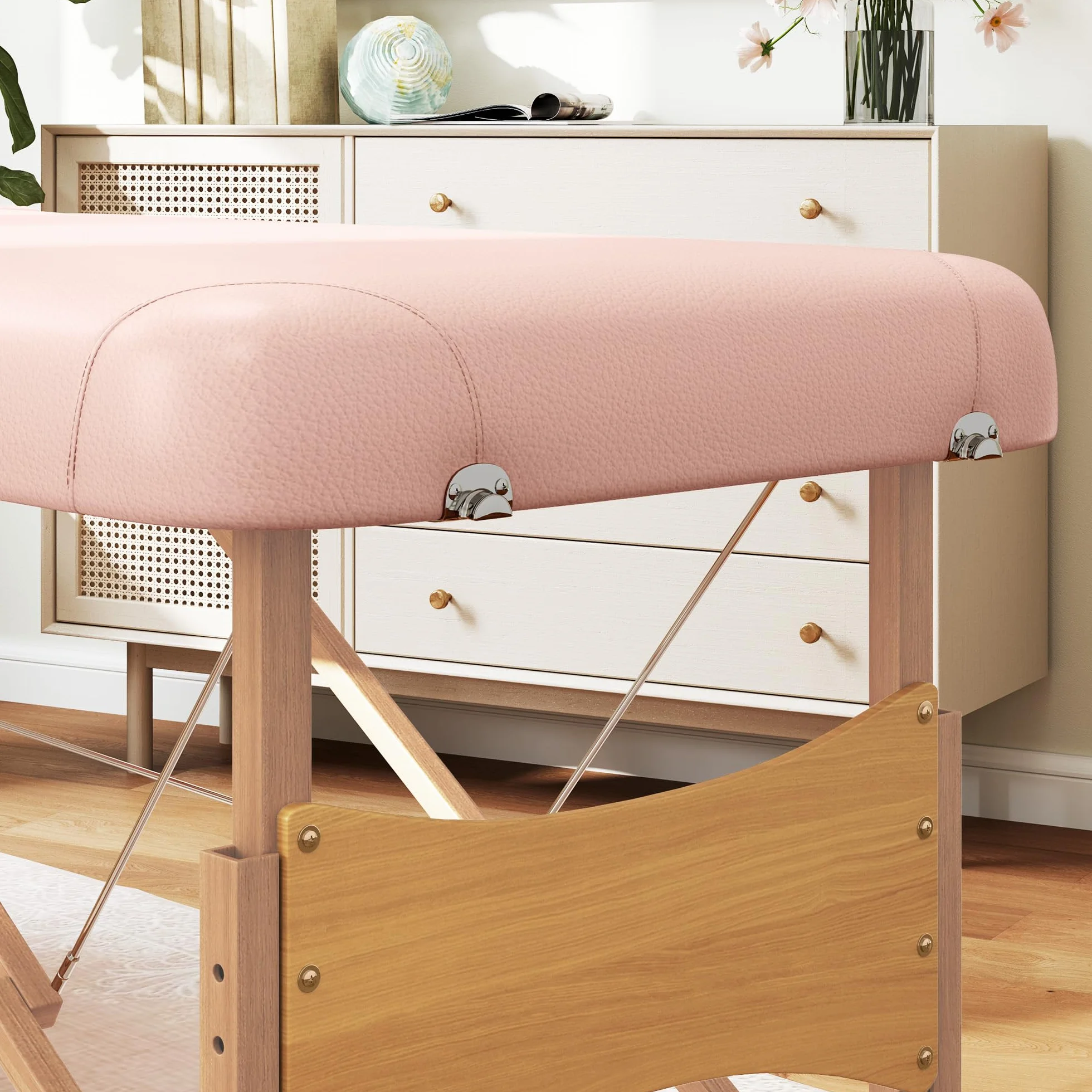 HOMCOM Camilla de Masaje Plegable 210x81 cm Profesional con Reposacabezas Extraíble y Altura Regulable Rosa