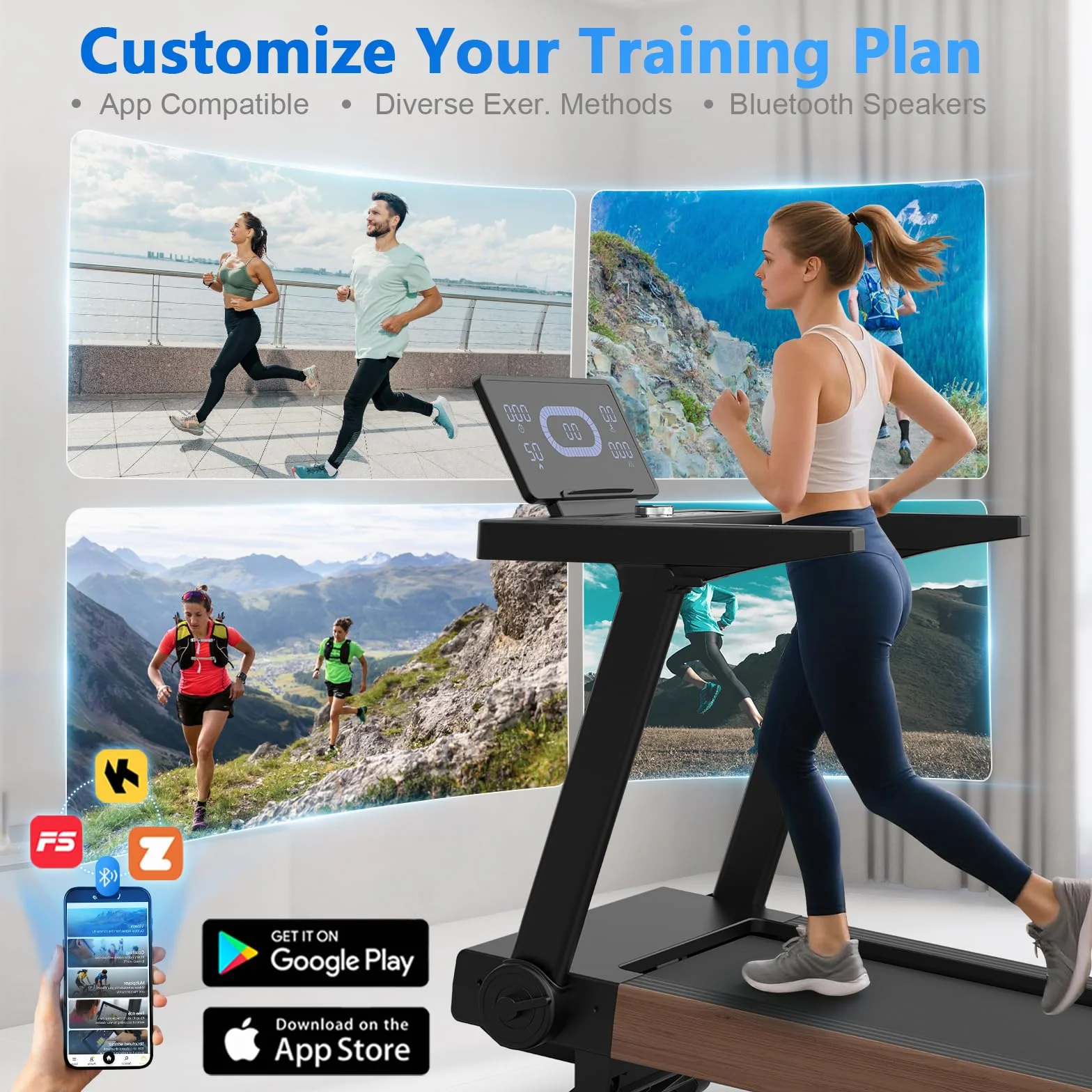Cinta de Correr, 7HP Cinta de Correr Plegable con 1-20 km/h, Inclinación del 15%, Carga de 180 kg, Compatible con App, Sensor de Pulso, Pantalla LED Giratoria para Casa y Oficina