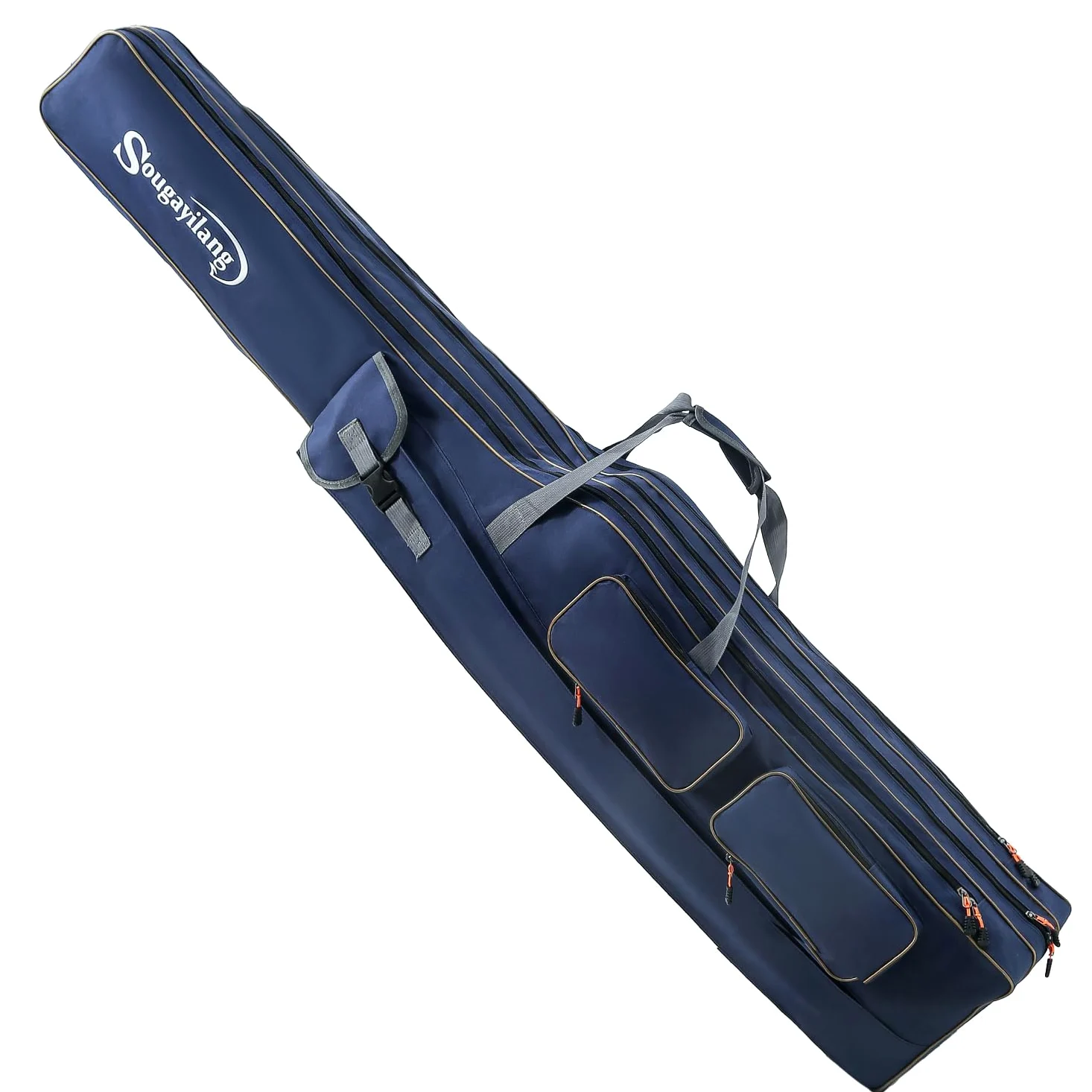 Sougayilang Bolsa plegable portátil para caña de pescar, almacenamiento de aparejos de gran capacidad de 3 capas, 135/165 cm, Azul-165 cm, 165 cm, Práctico