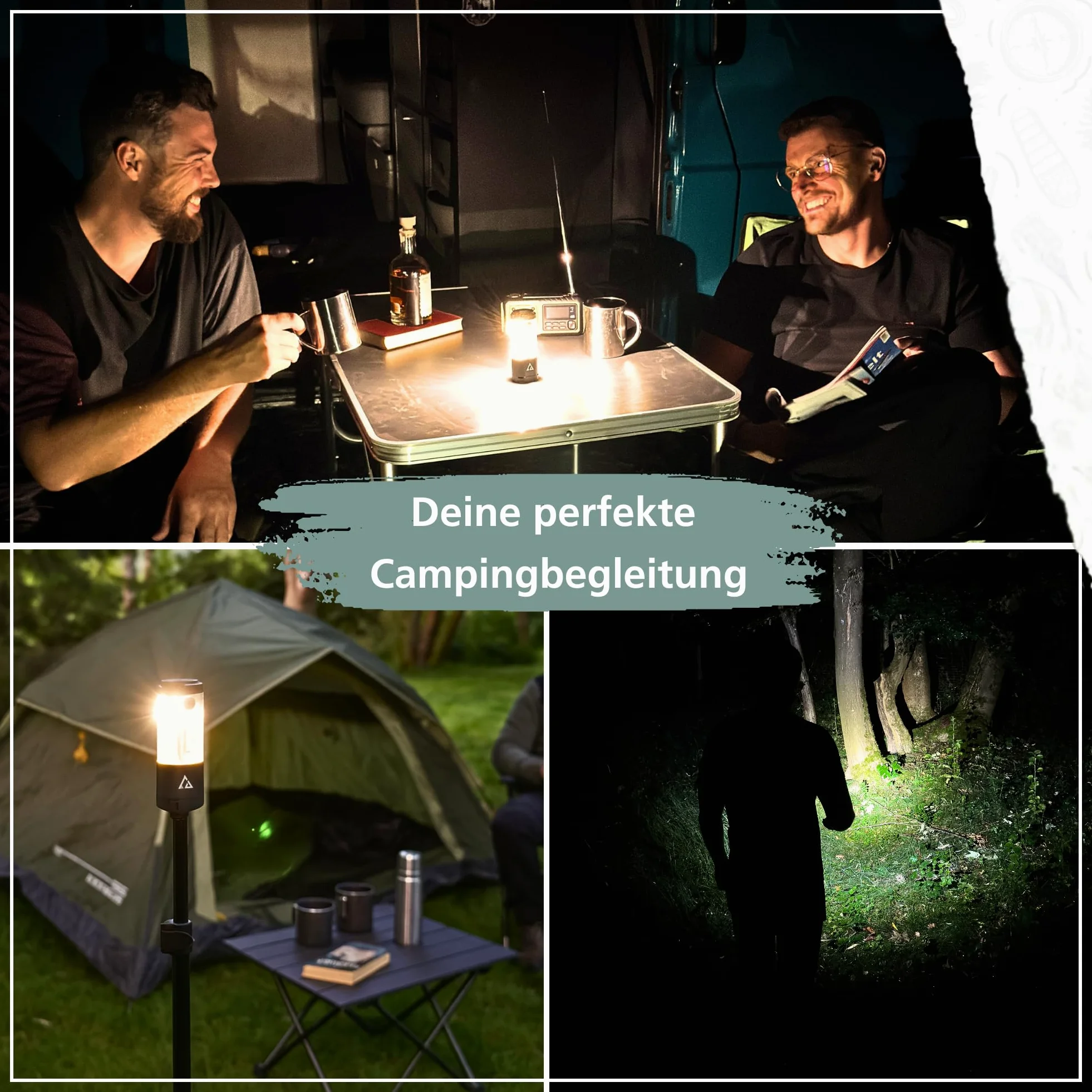 Acta Berg Lámpara LED de camping de 450 lúmenes – recargable con batería y banco de energía (4000 mAh), hasta 150 h de autonomía, IP44 resistente al agua, lámpara de tienda de campaña, linterna y