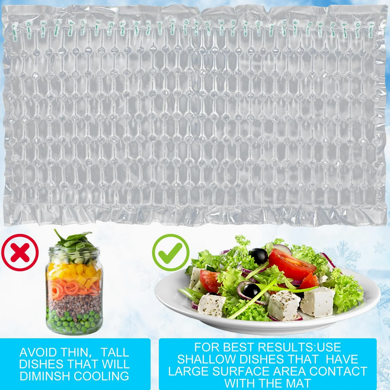 Reallnaive Paquete de 2 láminas de hielo congelables reutilizables para enfriadores, paquetes de hielo flexibles para bandejas de alimentos, tablas de queso, carnes delicatessen, platos de verduras