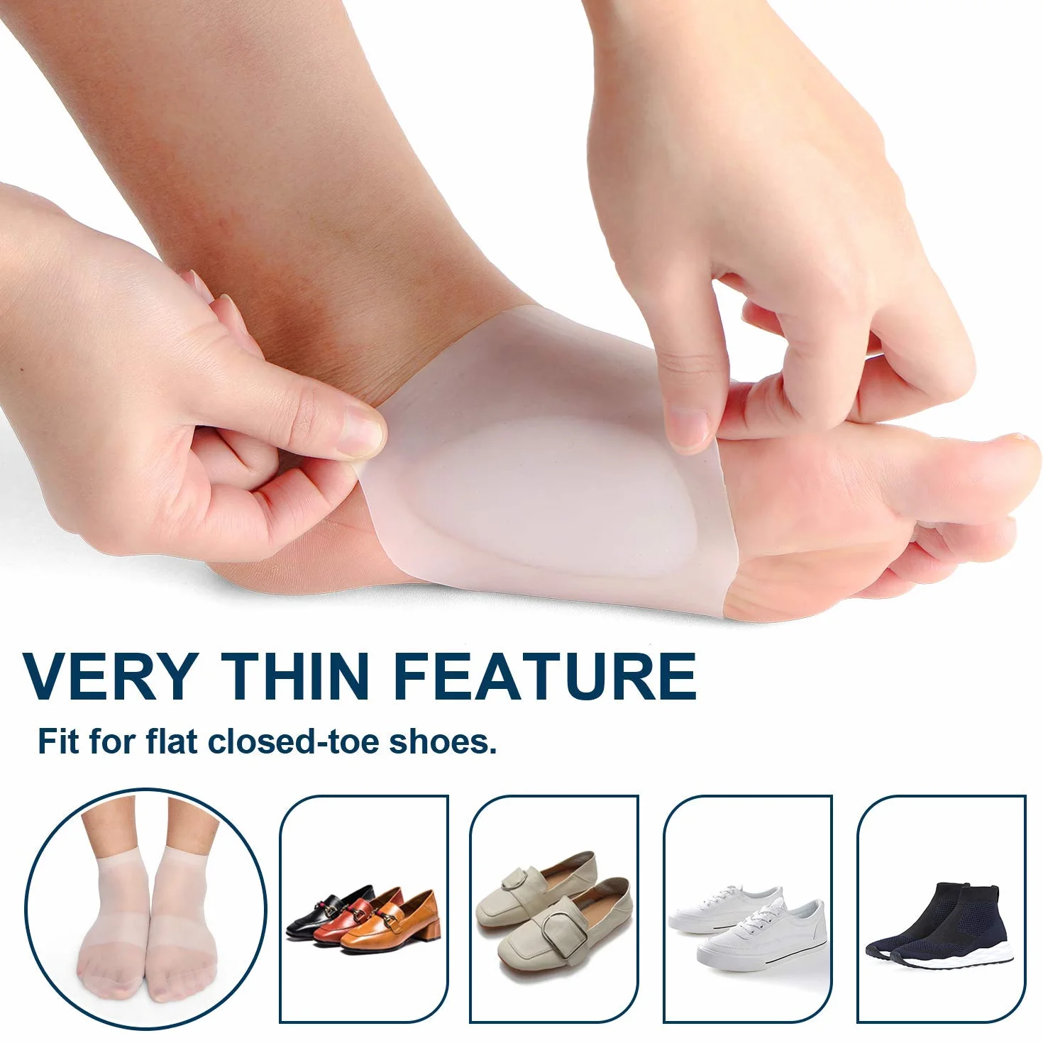 Almohadillas de gel para soporte de arco pies planos, fascitis plantar, espolones del talón