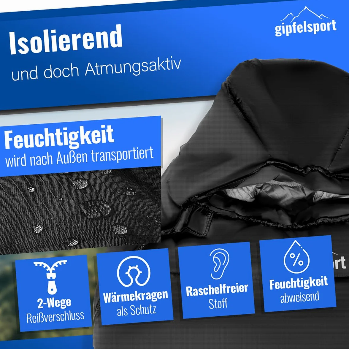 gipfelsport Saco de Dormir Momia - Saco de Dormir de Exterior para Adultos y Niños | para Invierno, Otoño y Primavera