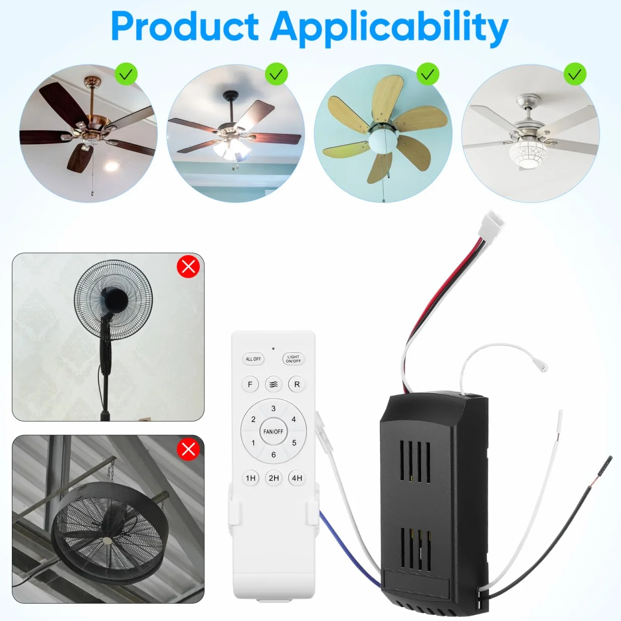 HOMSFOU Controlador de Ventilador de Techo Inalámbrico Motor DC Variable Compatible Luces