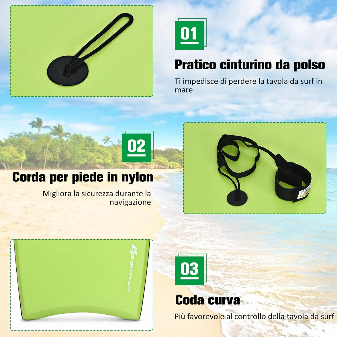 GOPLUS Bodyboard 105 cm Tabla de Olas Ultraligera Resistente 37''/41''