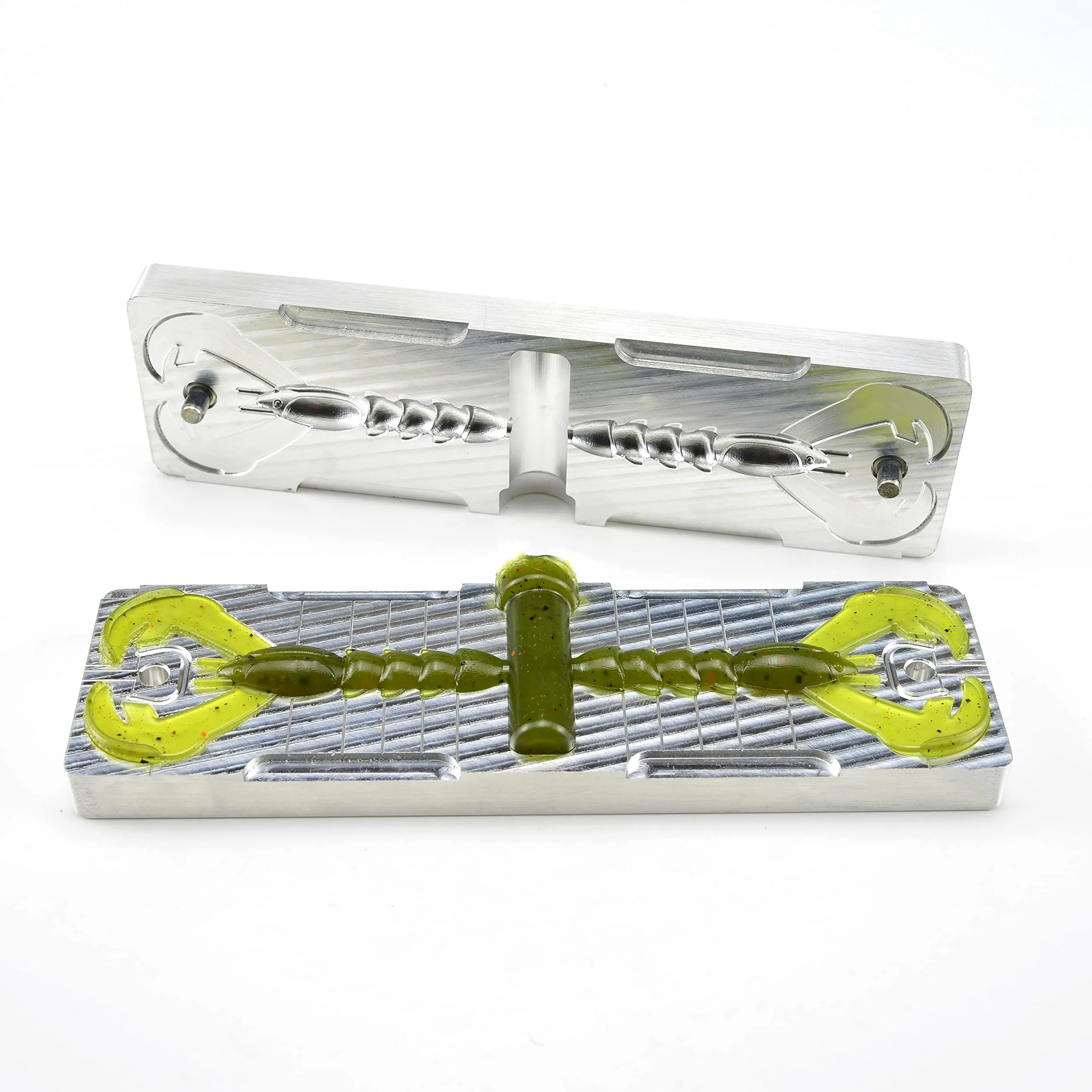 Molde de plástico suave para hacer señuelos de pesca, señuelos de pesca, dos cavidades, 3 pulgadas (aluminio)
