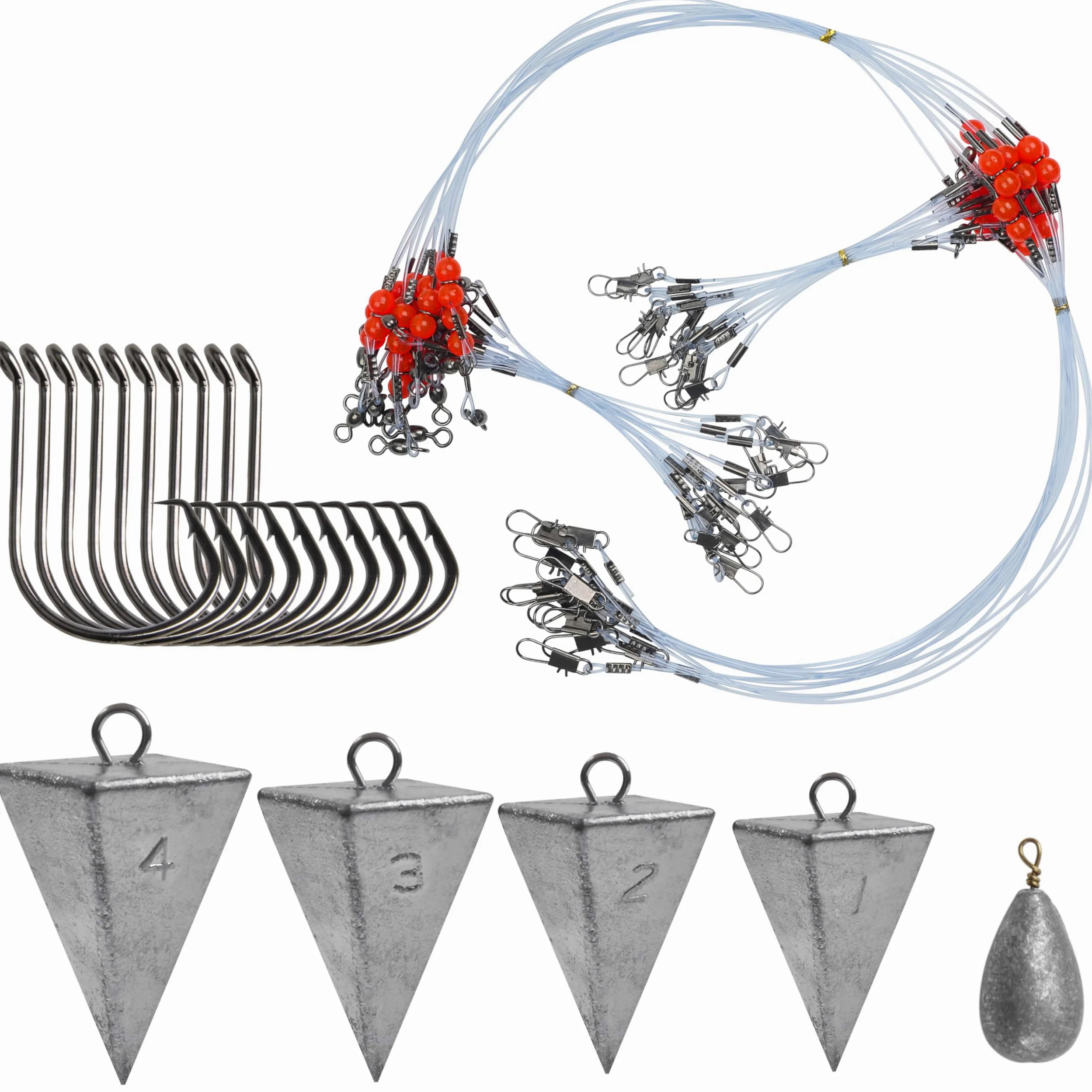 Kit de aparejos de pesca de agua salada, aparejos de pesca de surf de agua salada, incluye alambre de pesca, pirámide, plomo, peso, plomo, plomo, ganchos circulares, accesorios de pesca de surf