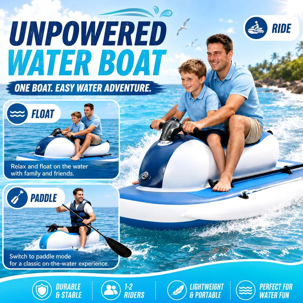Barca Hinchable Mejorada para Snorkel y Mar Unpowered | Descubrimiento aguas profundas, doble control, maniobras rápidas, snorkel oceánico, construcción exterior