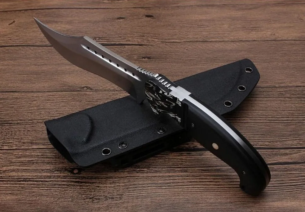 Genérico TEERMA OJ5 Cuchillo de supervivencia Cuchillo de caza de hoja fija enfundada Cuchillo de acero de una pieza para exteriores Ideal para acampadas y actividades al aire libre