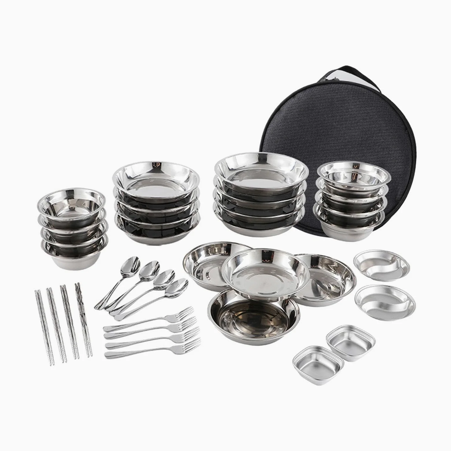 Juego de cubiertos para acampar de fácil limpieza. Incluye bolsa almacenamiento. Experiencias gastronómicas para viajes y al aire libre. Juego cubiertos para acampar. Vajilla con bolsa