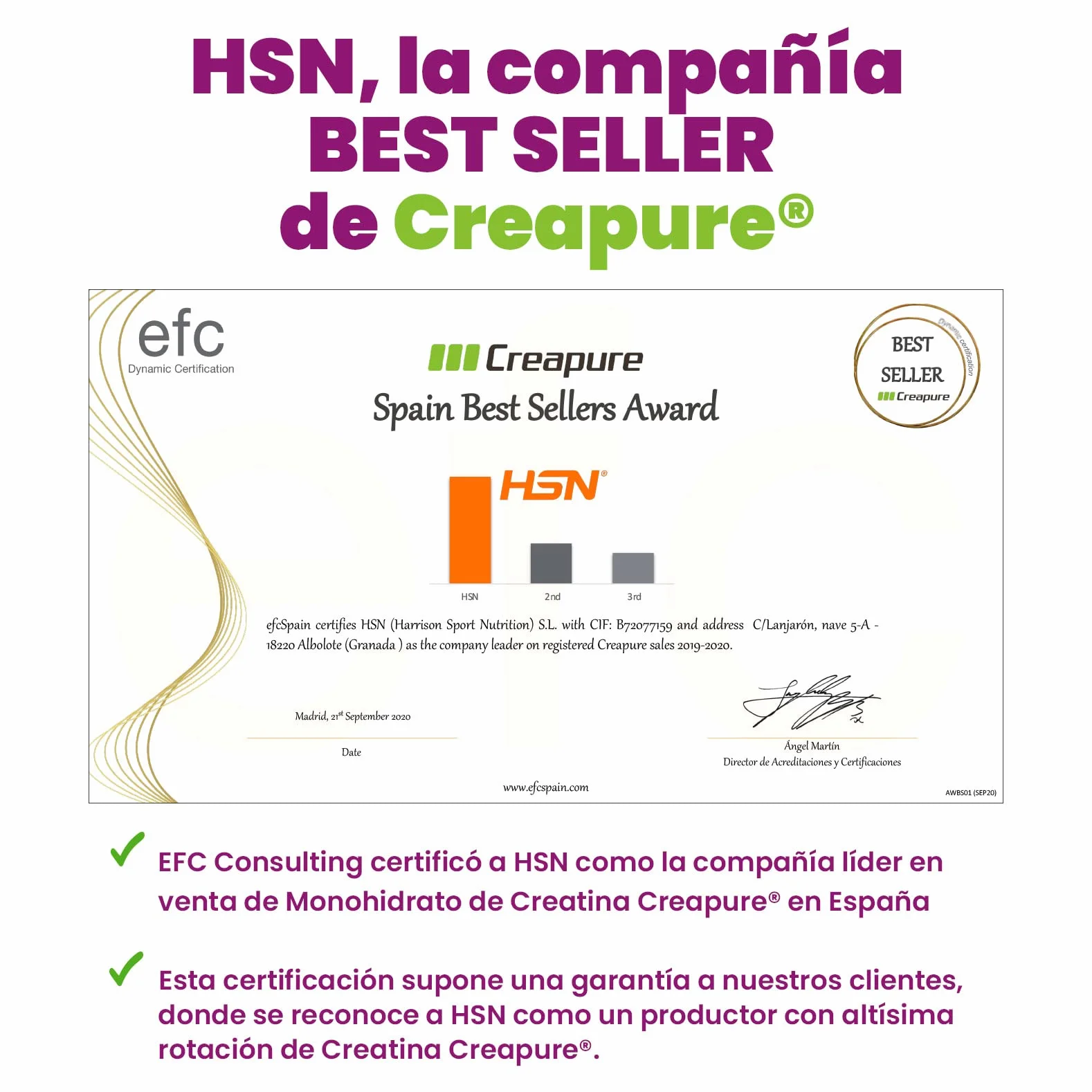 HSN Creatina 100% CREAPURE® Cápsulas 120 Unidades 40 Servicios Monohidrato de Creatina Micronizada Vegano Sin Gluten