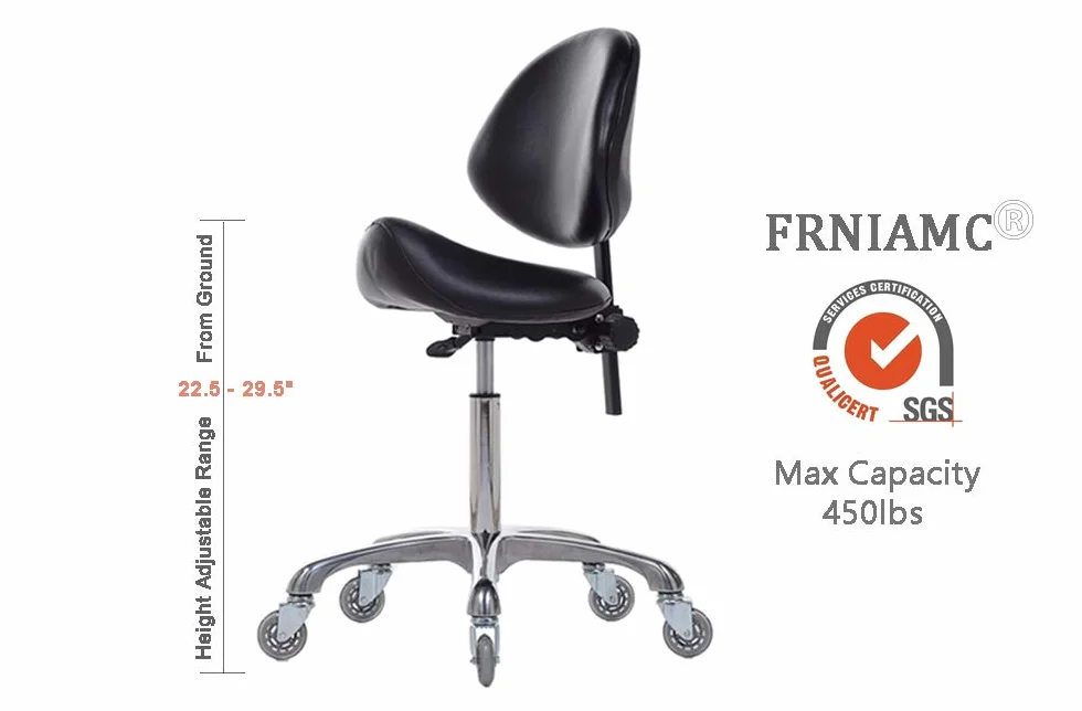 Taburete hidráulico giratorio con soporte dorsal, altura ajustable, 204 kg para salón de belleza