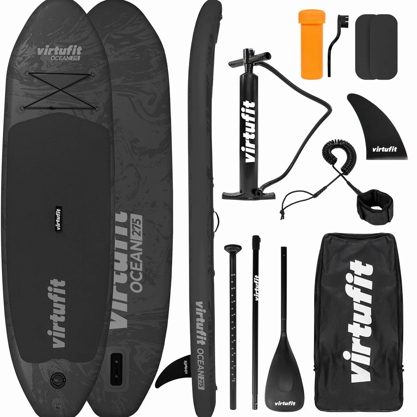 VirtuFit Tabla de SUP Ocean 275 – Negro – Incluye accesorios y bolsa de transporte
