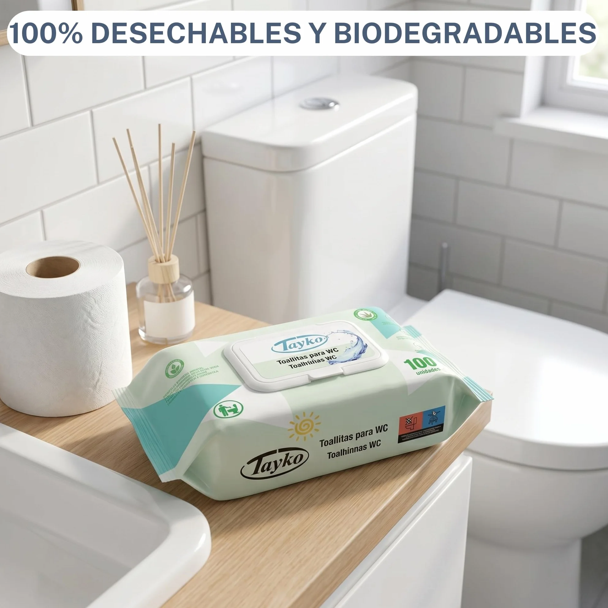 Tayko Toallitas Papel Higiénico Húmedo Aloe Vera 600 toallitas con Tapa Rígida Biodegradables