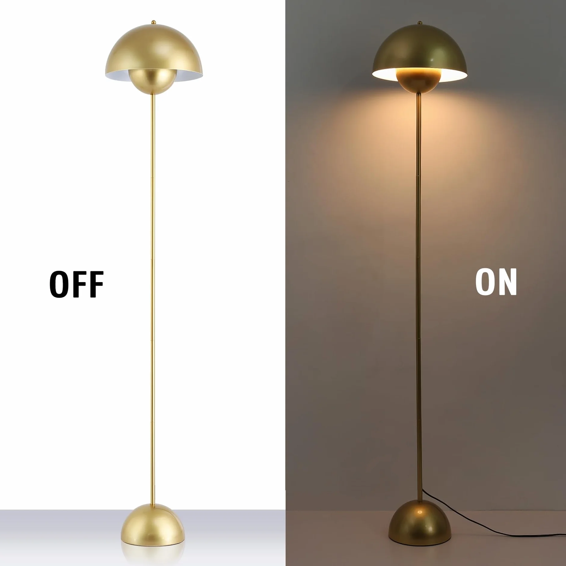 Alpinaluz Lámpara de Pie Dorada Aluminio Pantalla Forma Parabólica Abovedada E27 Estilo Clásico Moderno Nórdico para Salón Comedor