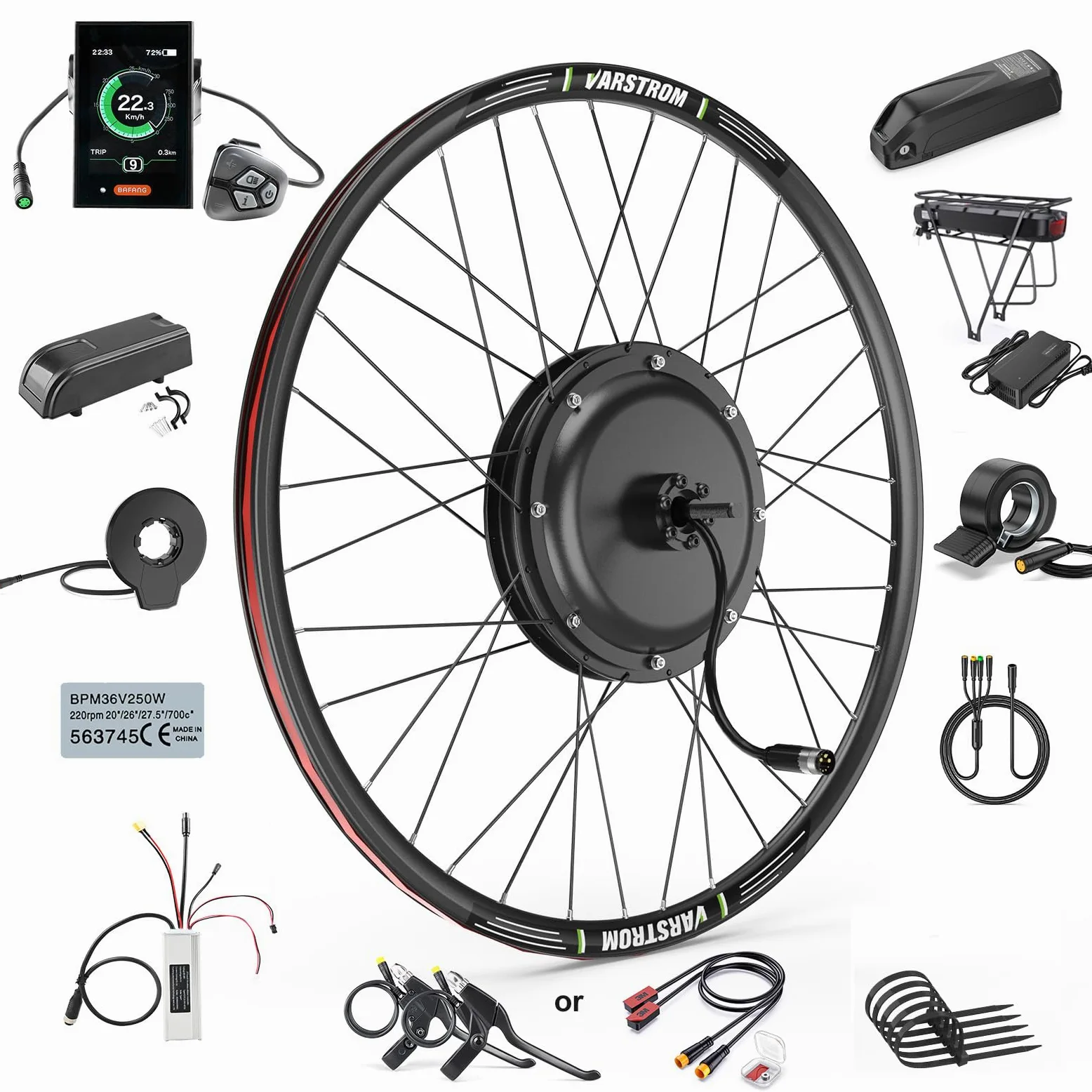 48V-1OOOW Motor Buje Trasero 27,5" 29"Kit Conversión Bicicleta Eléctrica | Varstrom JYLT Kit Ebike 26 27,5 28 29 Pulgadas 700C Motor Buje Trasero con Controlador & Pantalla. Cassette Freno Disco MTB