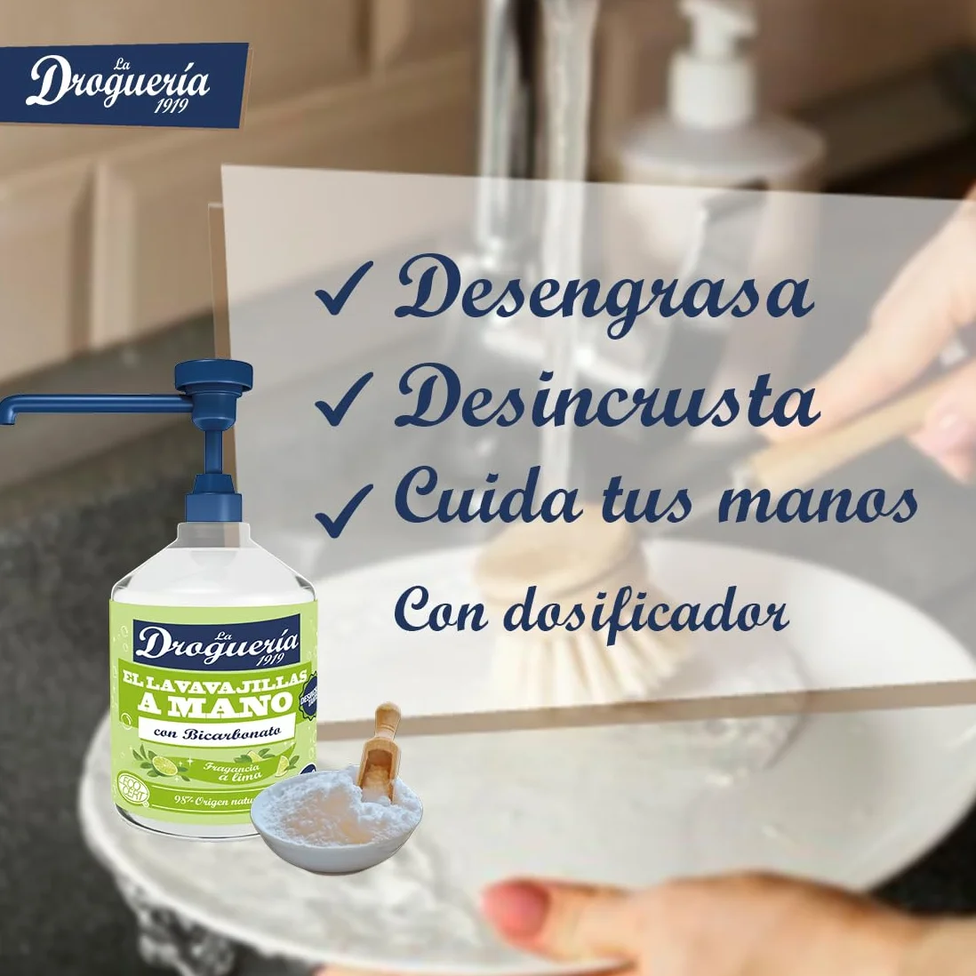 Lavavajillas a Mano Ecológico 500ml 220 Lavados Bicarbonato