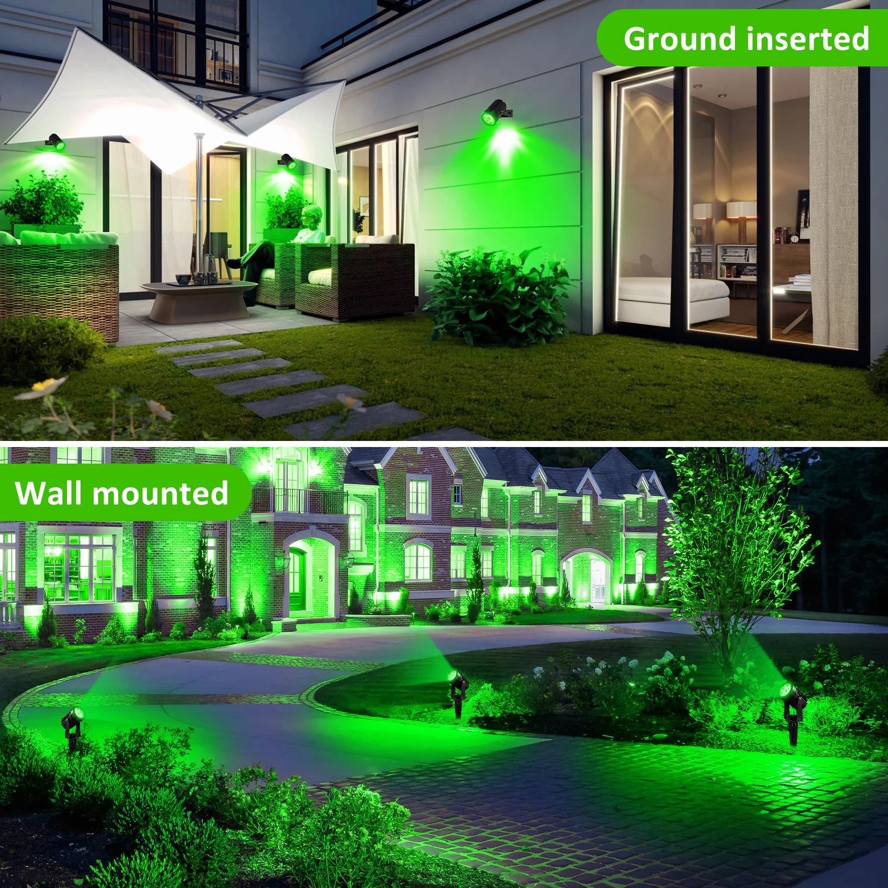 NATPOW Focos LED Exterior Solare Verde 2 en 1 IP65 Impermeable 2 Niveles de Brillo