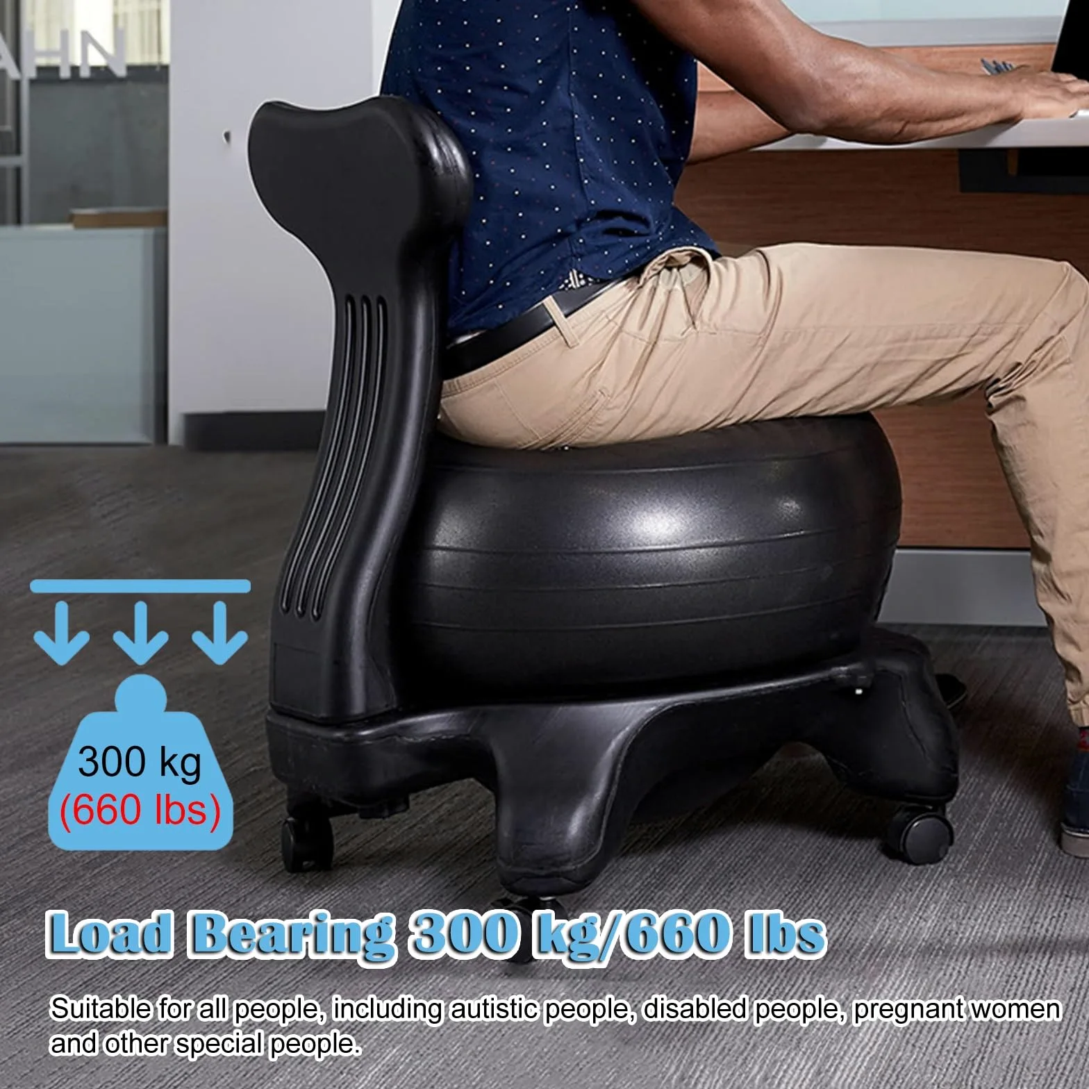Equilibrio Silla de Oficina con Balón Medicinal para Adultos, Silla Inflable de Equilibrio con Base de Rodillo