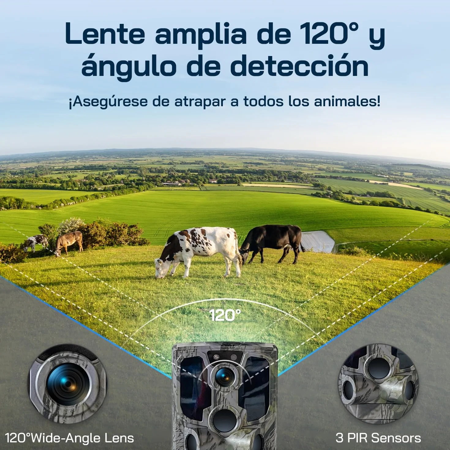 WOLFANG Cámara de Caza Solar, 4G LTE Camara Fototrampeo 2.5K con Detección PIR Nocturna por Infrarrojos Invisible, Alerta, Audio Bidireccional, IP66 para Vida Silvestre y Monitoreo de Seguridad