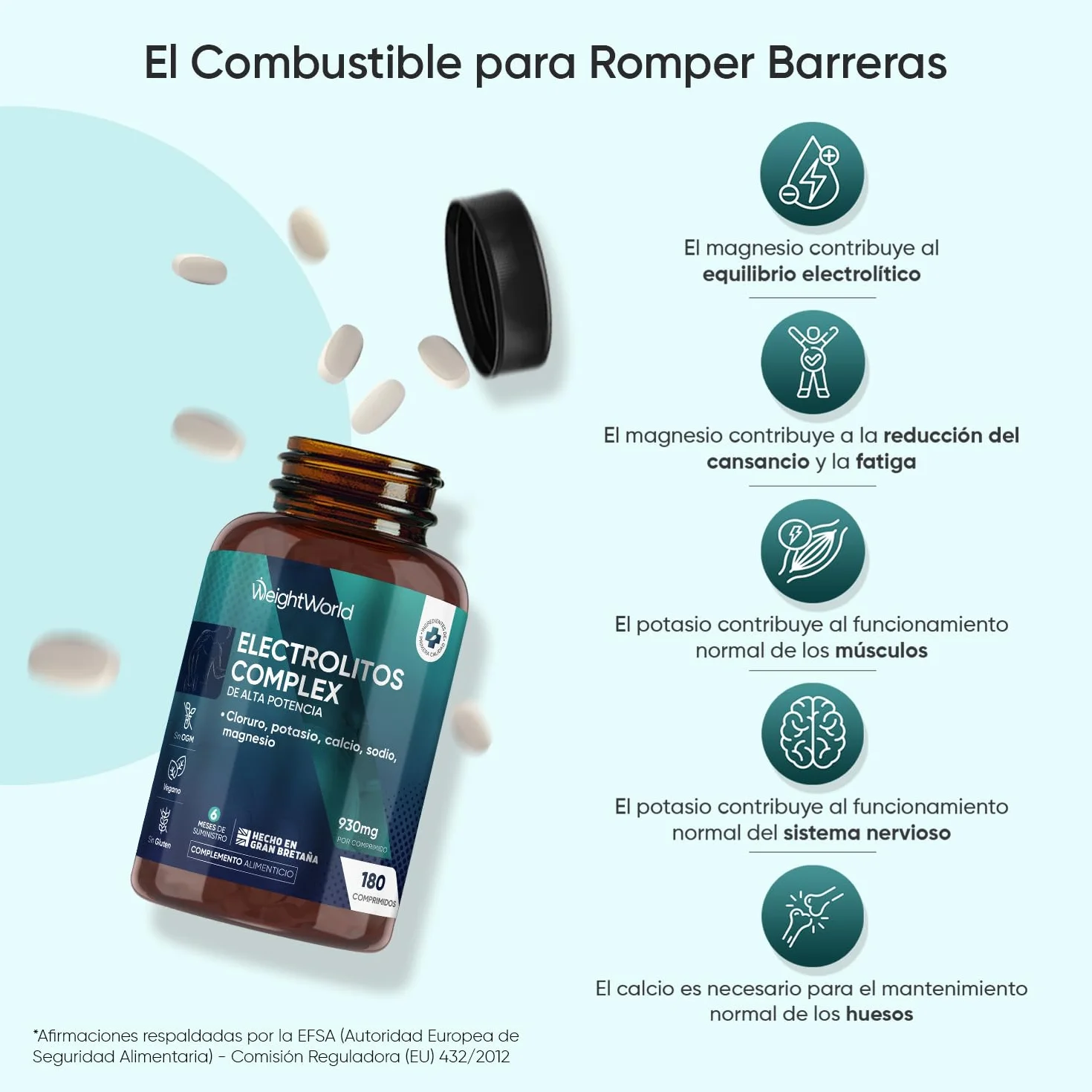 Electrolitos Keto Sin Azúcar 930mg 180 Comprimidos Veganos Magnesio Potasio Sodio Calcio Cloruro Sales Minerales Deporte 6 Meses Sin OGM Gluten