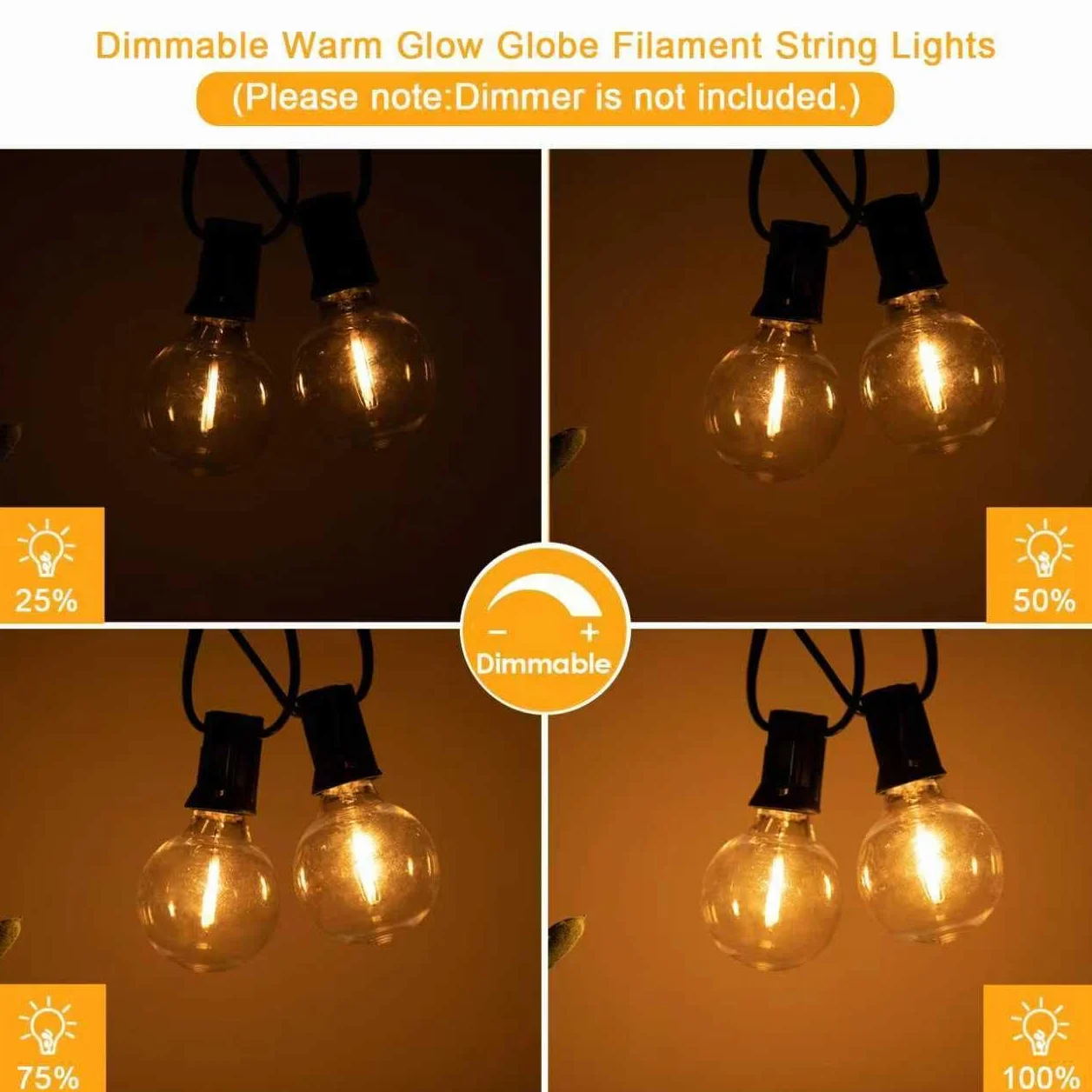 Cadena de Luces Exterior 15M IP44 Impermeable LED G40 25+1 Bombillas