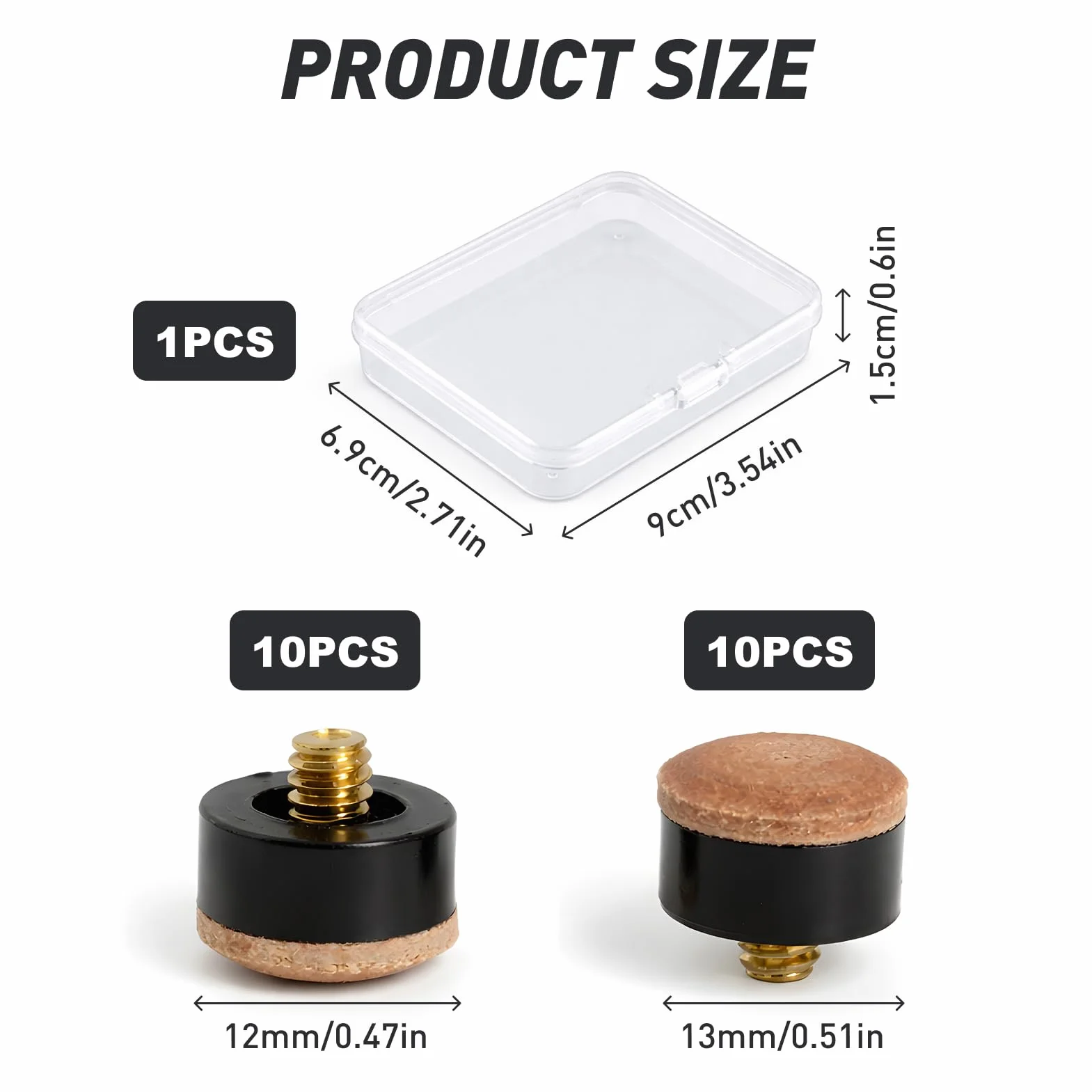 20 Puntas para Caña de Billar, Set de Repuesto 12 mm & 13 mm con Caja de Almacenamiento, Cuero Sintético, Universalmente Adaptable para Cañas de Billar, Anti-Deslizamiento para