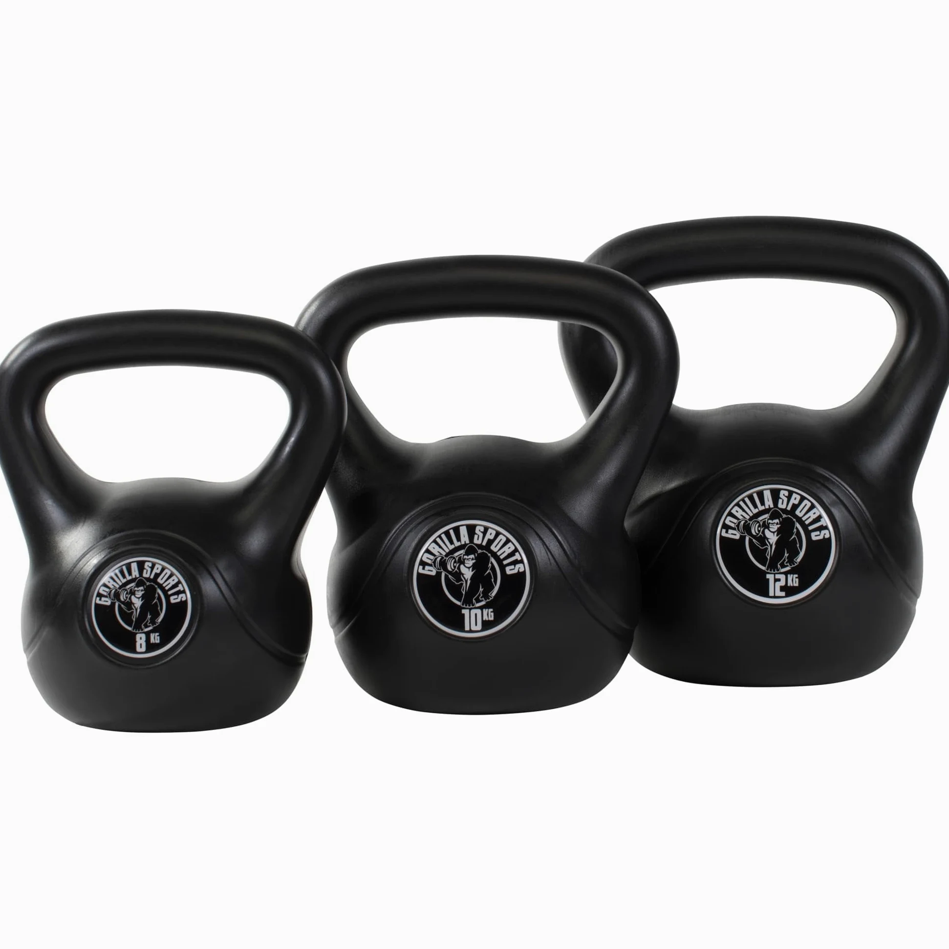 GORILLA SPORTS Kettlebell - Pesa rusa (2 kg, 3 kg, 4 kg, 5 kg, 6 kg, 8 kg, 10 kg, 12 kg, 14 kg, 16 kg, 18 kg, 20 kg, con/sin estante, de plástico, pesas rusas, peso esférico)