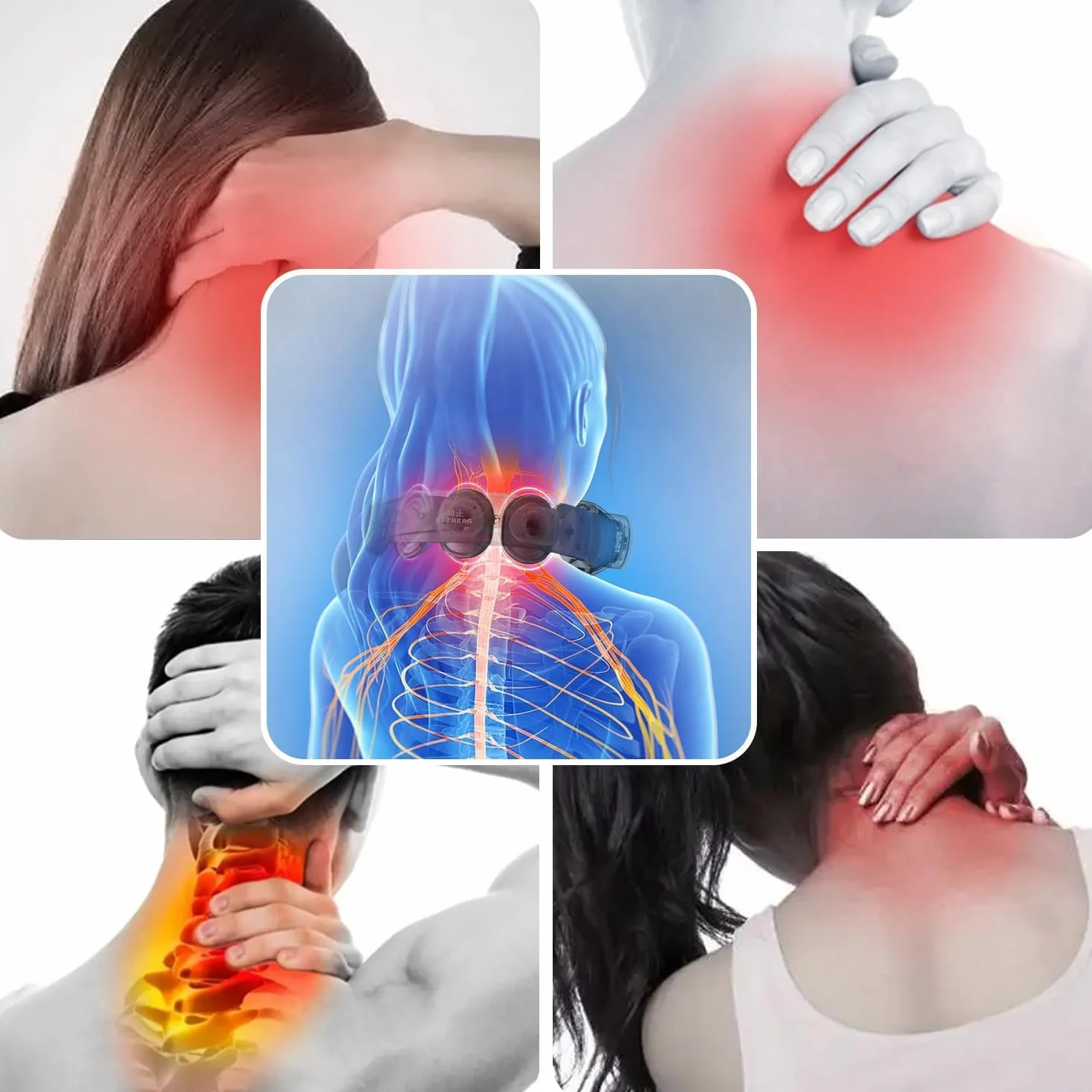 Masajeador Cuello Cervical Eléctrico Portátil, 3 Niveles Calefacción, 4 Modos Masaje, 15 Niveles Intensidad