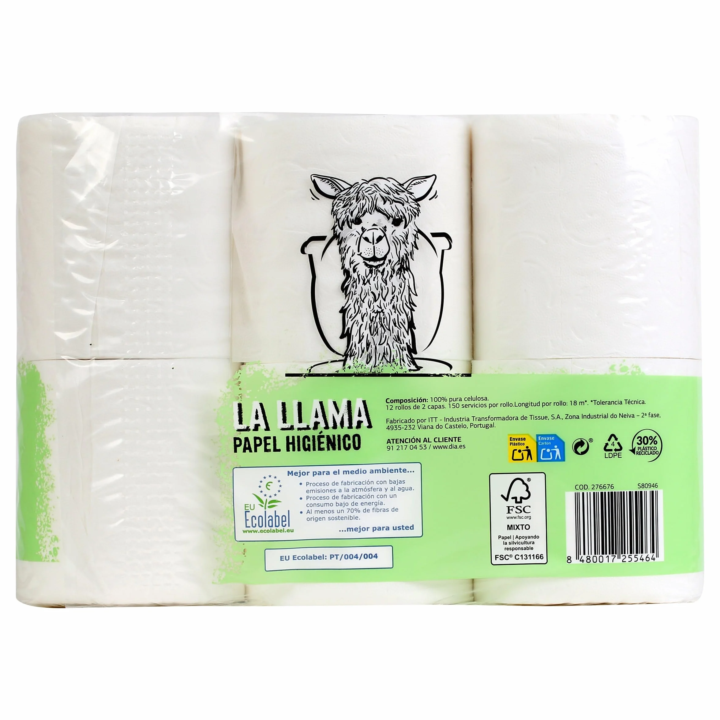 Papel higiénico DIA LA LLAMA paquete 12 uds