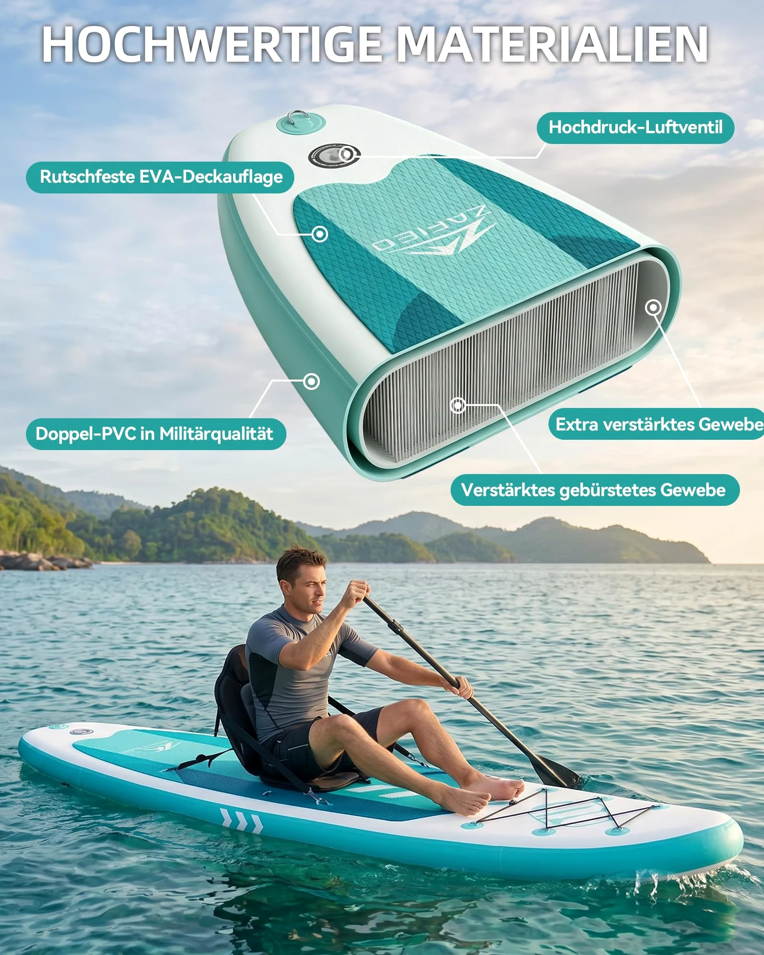 Tabla hinchable de surf de remo, 320 cm × 82 × 15 cm