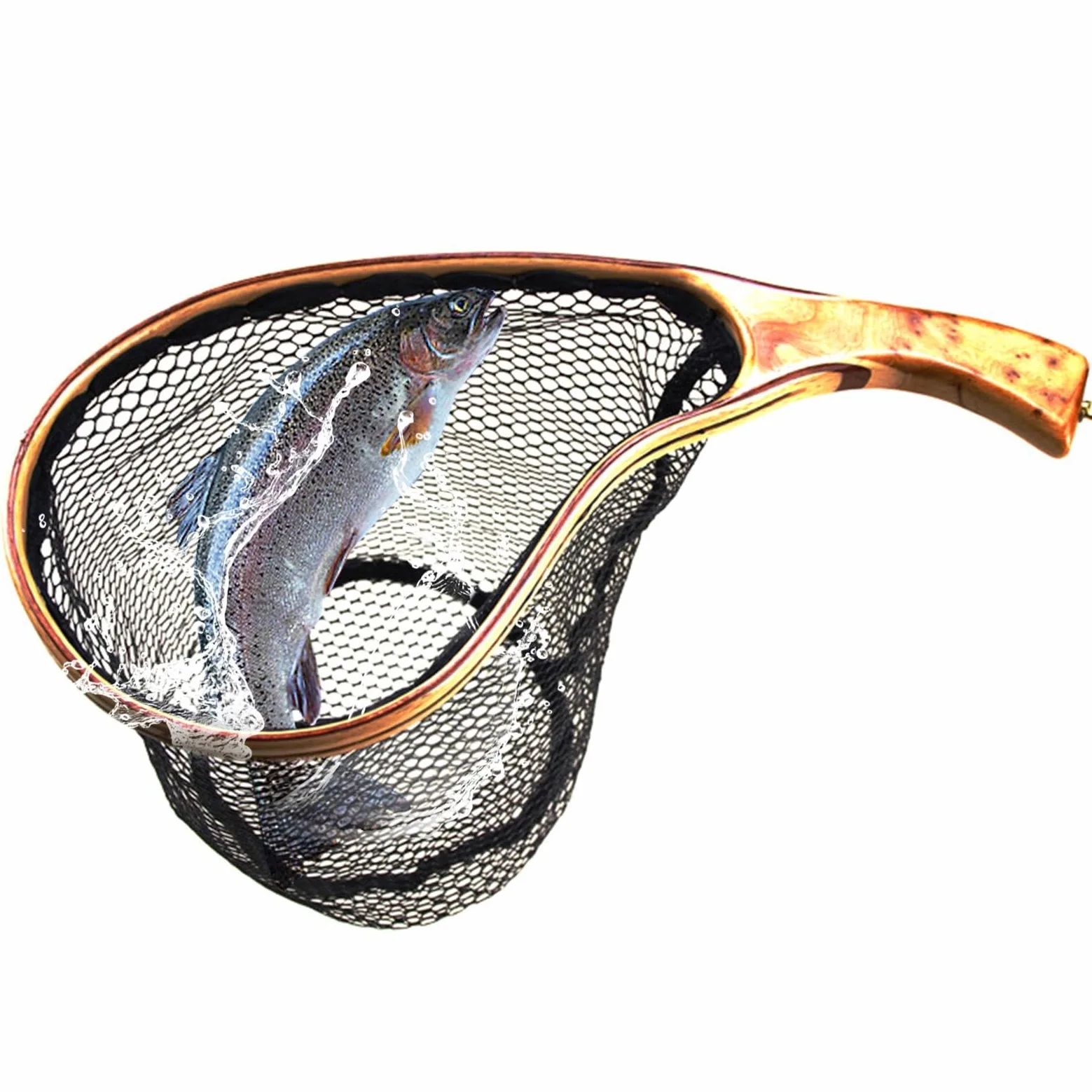 Redes de aterrizaje para pesca, red de aterrizaje de trucha, red de pesca para lubina, red de estanque de peces con mango de madera, red de captura y liberación de pesca con mosca | para , red de estanque de peces con mango de madera, red de captura y lib