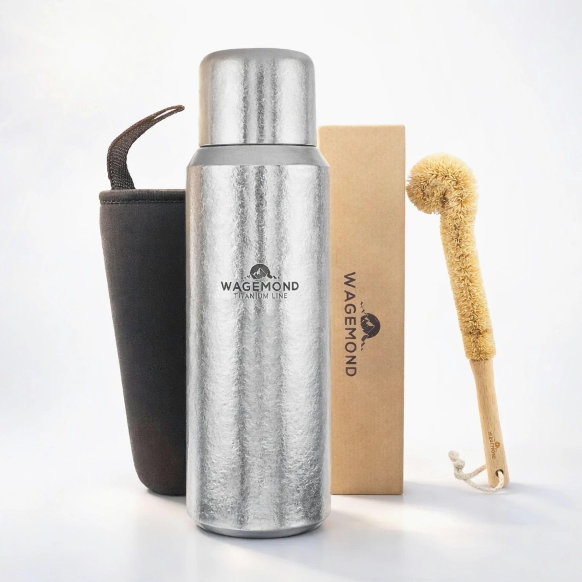 Termo de titanio de 500 ml, ultraligero y de doble pared, 100% titanio, sin BPA, con taza magnética, colador de té, funda protectora y cepillo de limpieza, para exteriores, camping, oficina