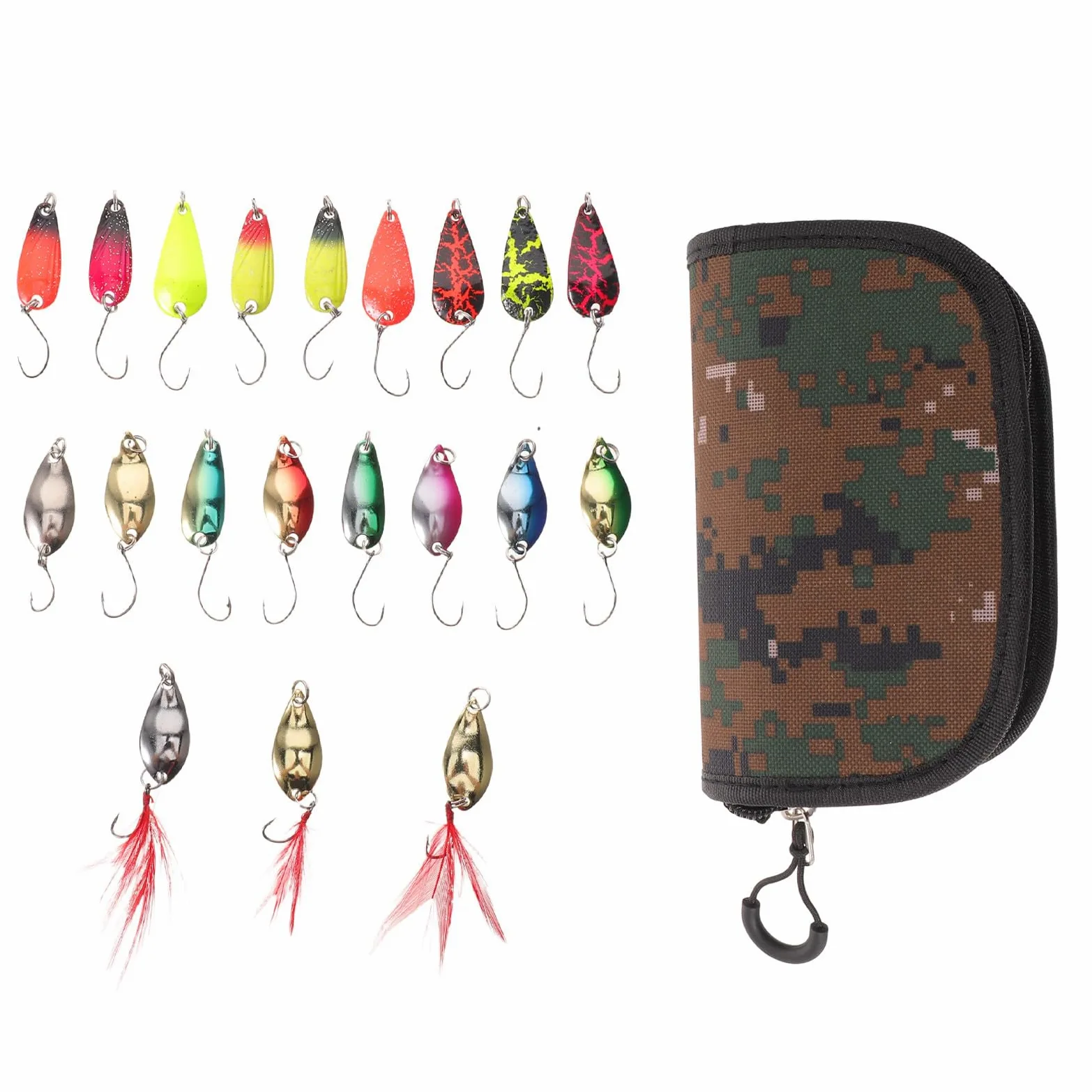 20 Cucharas de Pesca Señuelos: Cucharas de Metal para Casting - Cebo Artificial con Lentejuelas - Cebo de Pesca Reutilizable para Principiantes y Pescadores Experimentados