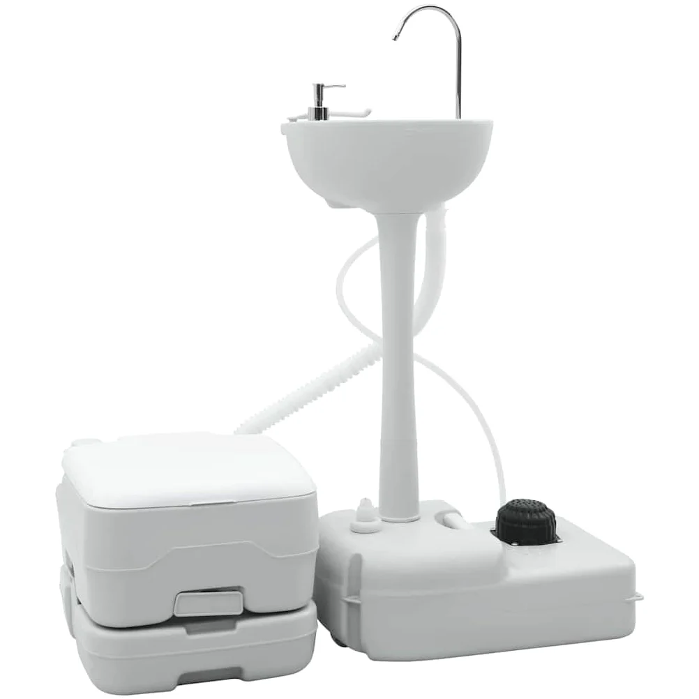 vidaXL Set de Inodoro para Camping 2 uds. Gris y | Perfecto para cualquier necesidad de camping, Hecho para resistir el aire libre, Mantén tu equipo organizado y al alcance