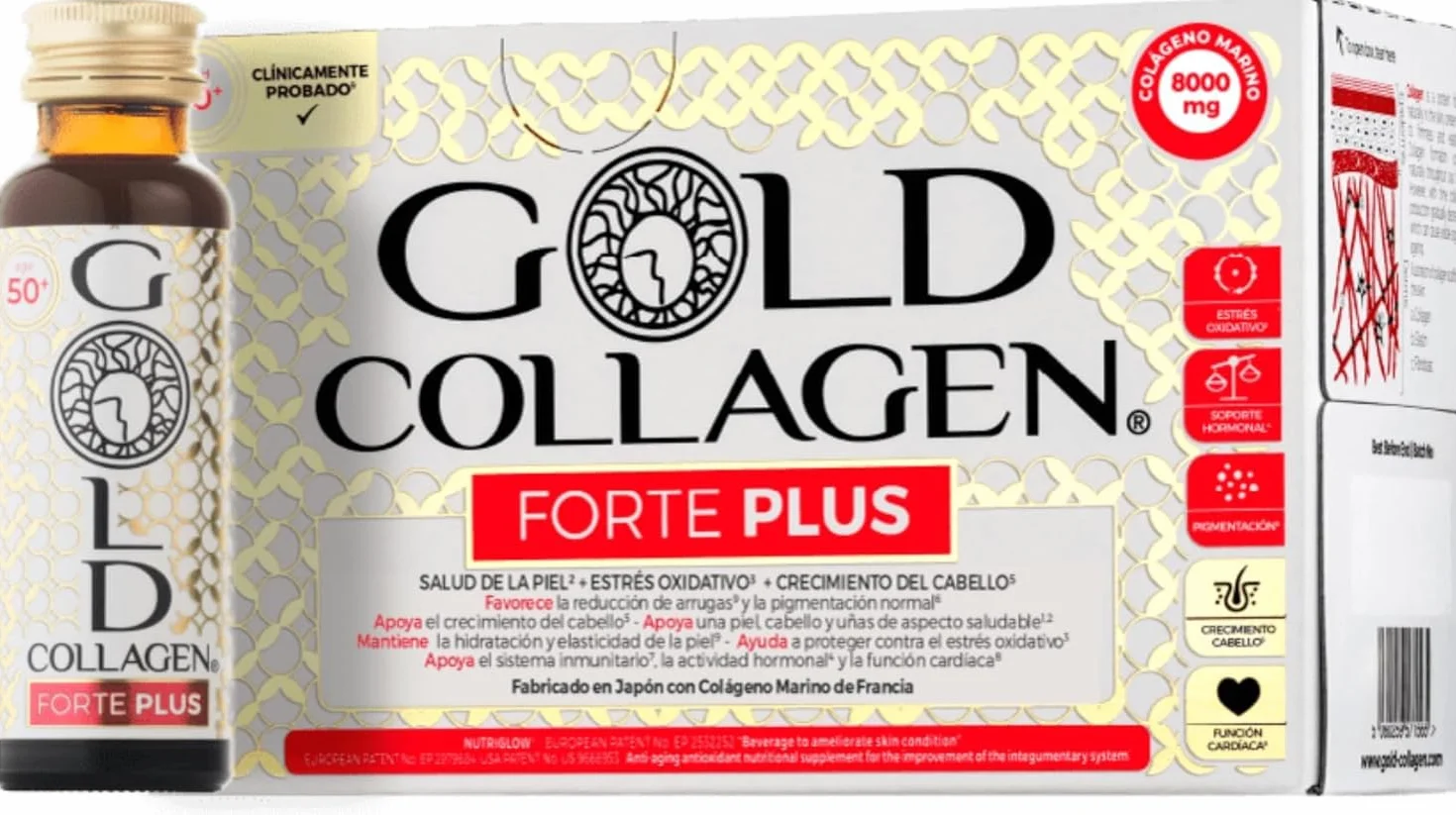 GOLD COLLAGEN New Forte Plus Complemento con 8g Colágeno Marino Hidrolizado y Biotina para Cabello, Piel y Sistema Inmunitario, 1 Caja x 10 Botellitas 50 ml