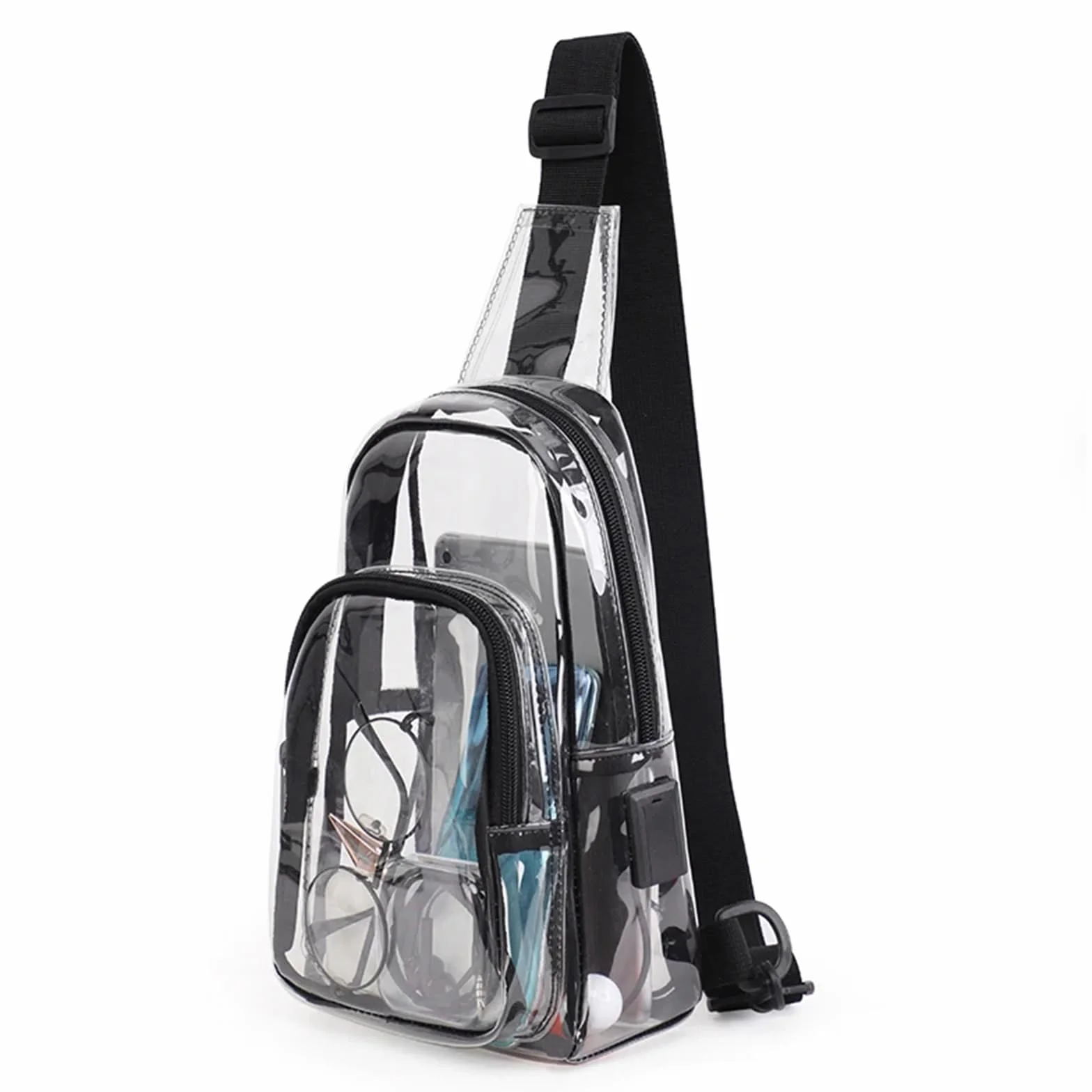 Morain Bolsas cruzadas, bolsa transparente aprobada por el estadio, mochila cruzada, mochila simple para el pecho, bolsa bandolera para eventos de estadio, conciertos, Black