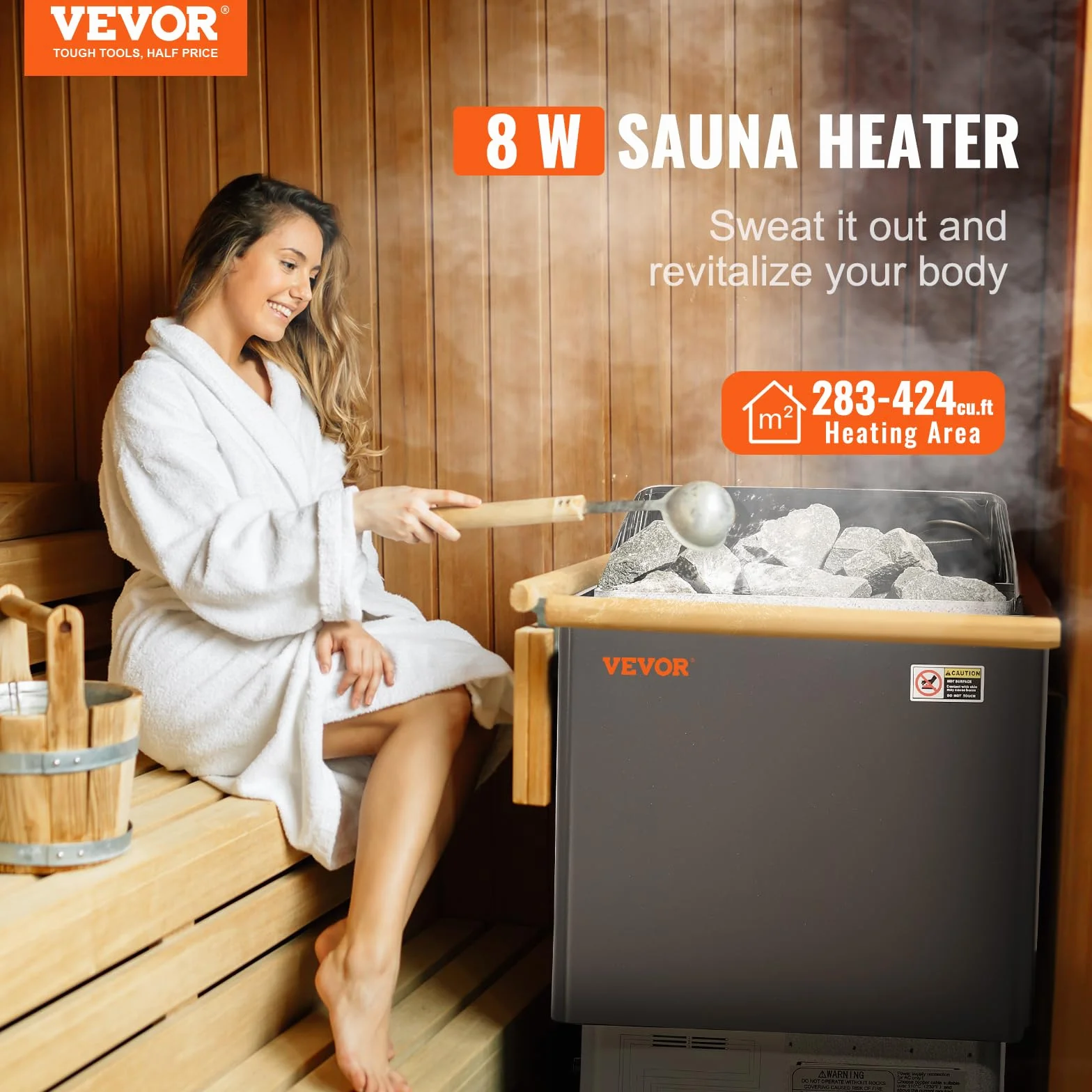 VEVOR Calentador de Sauna Eléctrico Portátil 8kW 400V 3N Controlador Digital 110°C para Sauna 8-12 m³
