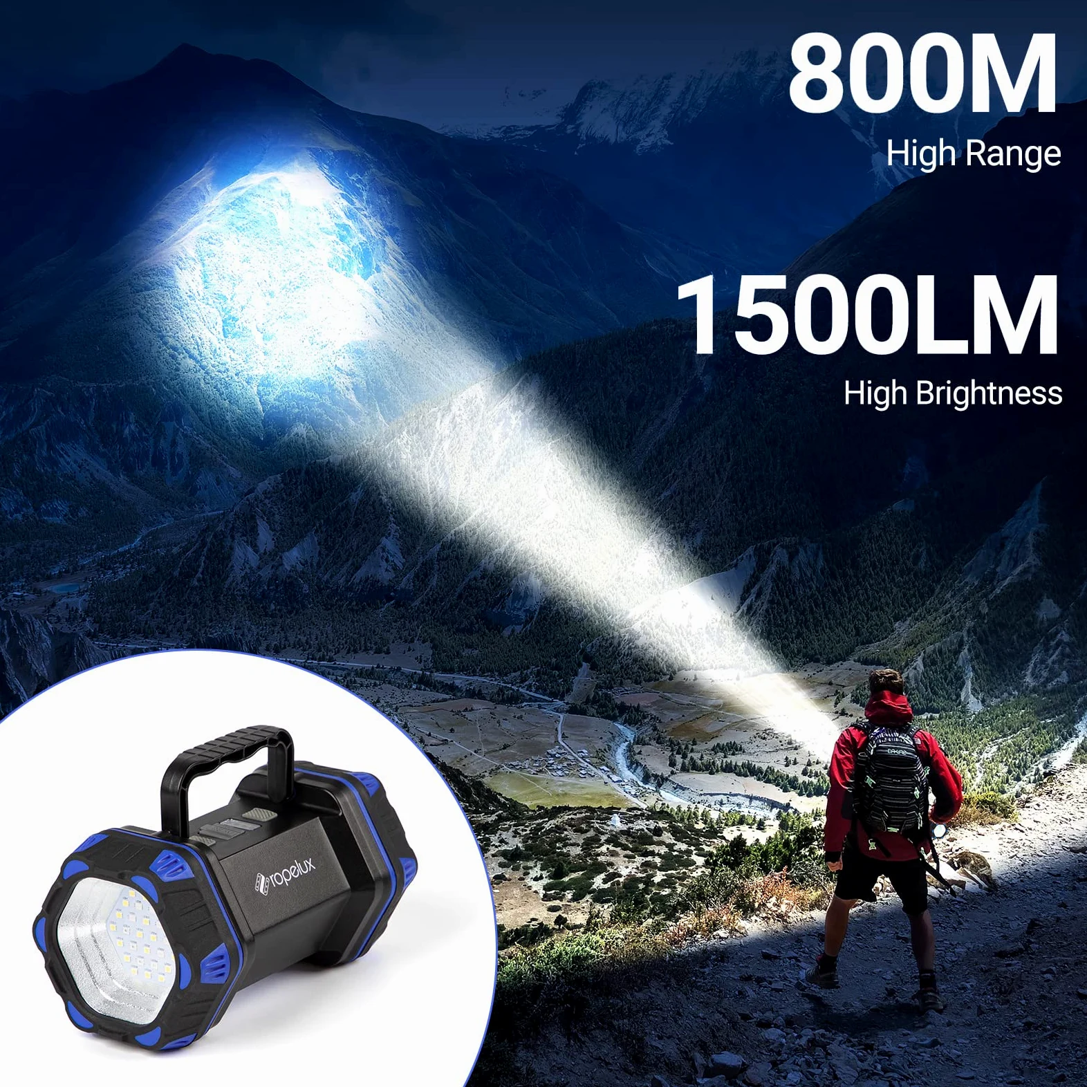 Linterna LED de camping recargable, linterna de camping de 1500 lm, 8 modos de luz, luces de camping de capacidad 4800, banco de energía USB, luz de flash brillante portátil para emergencias, cortes