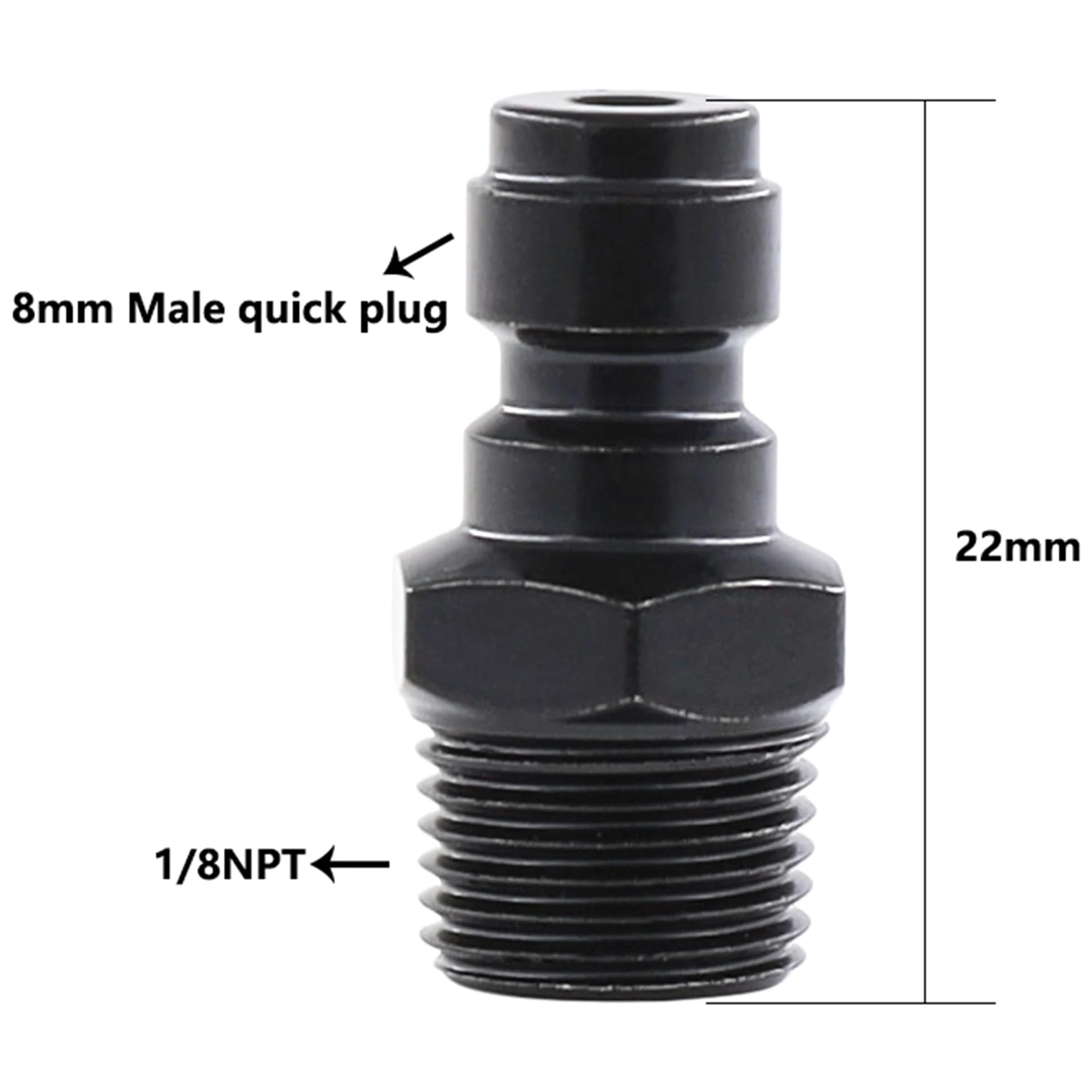 2 adaptadores de rosca macho NPT de 1/8 pulgadas, enchufe de desconexión rápida de 8 mm, accesorios de adaptador Foster PCP Airsoft, cobre chapado en zinc negro