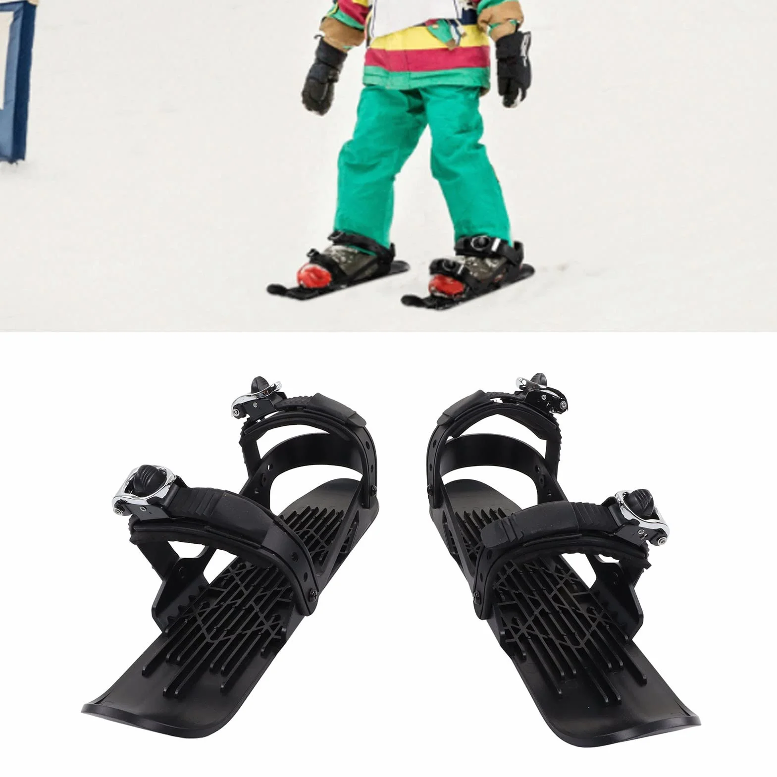 Mini patines cortos de esquí para nieve, esquís para zapatos de invierno, patines de nieve cortos, patines de nieve, skiboards ajustables para fijar a botas de esquí (negro)