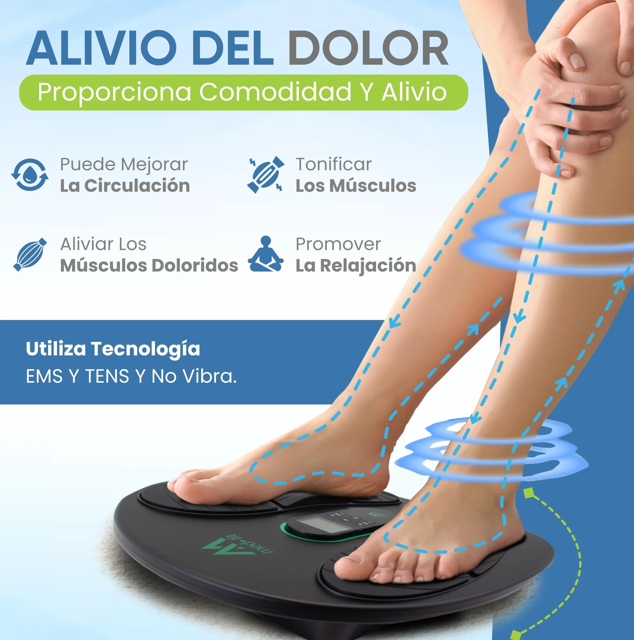 Med-Fit Medi-Boost EMS y TENS Máquina de circulación para pies 18 programas mando a distancia de doble canal