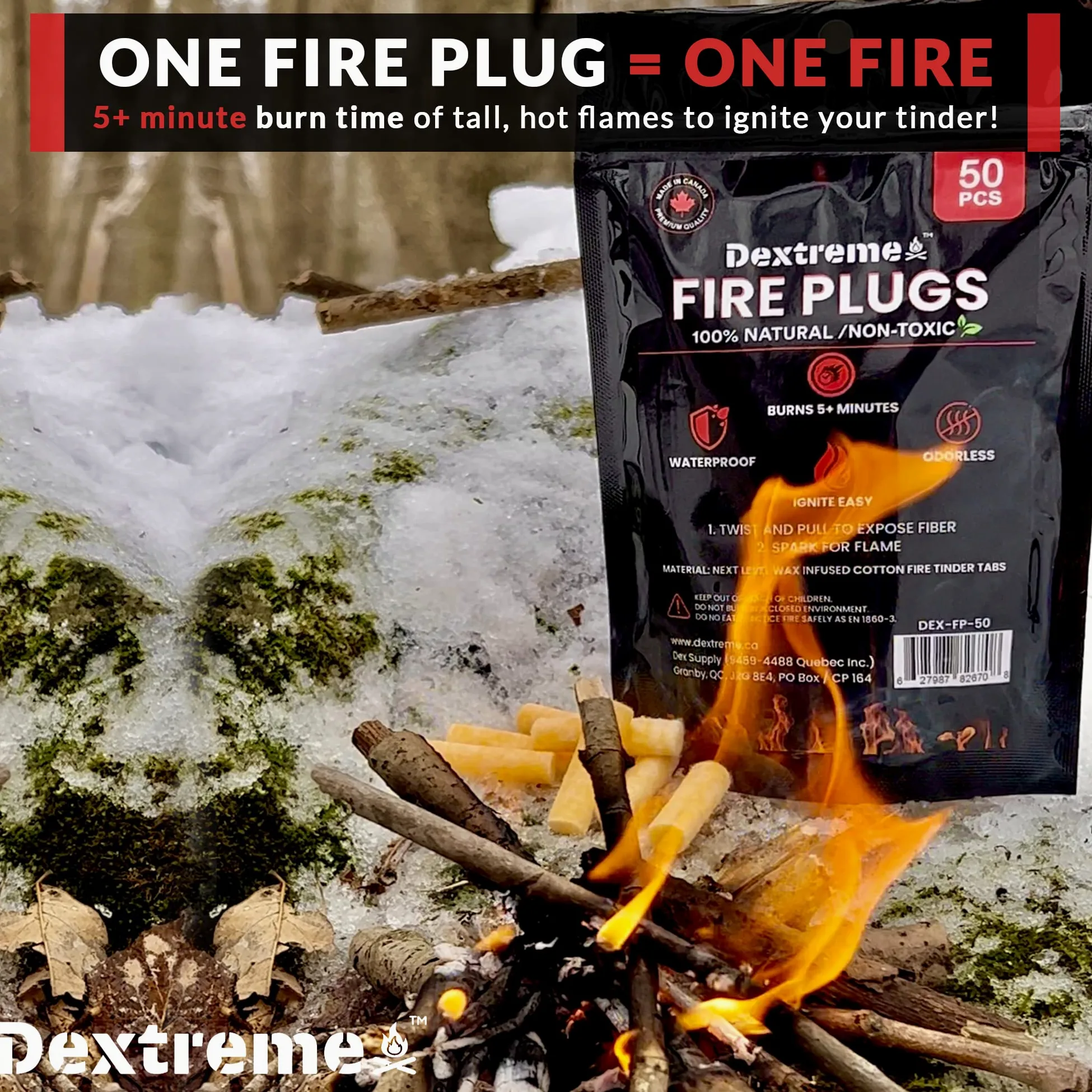 Dextreme Tapones para Incendios (50 enchufes) Impermeables para fogatas, emergencias, Supervivencia, hogueras, Parrillas | Puede encender más de 50 Incendios | Quemadura de más de 5 Minutos | Todo